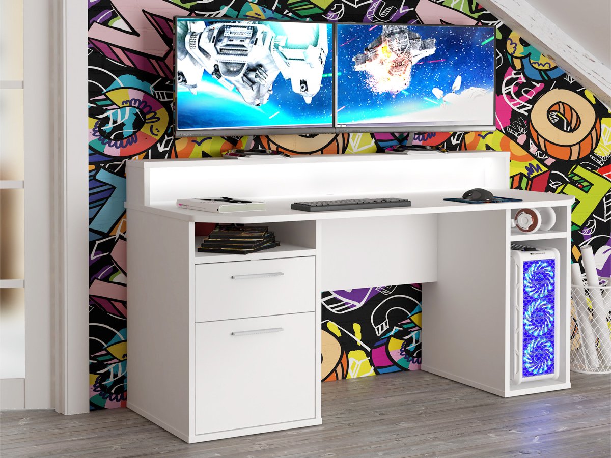 Gaming Tisch Computerschreibtisch 160 cm weiß - LED - TEZAUR