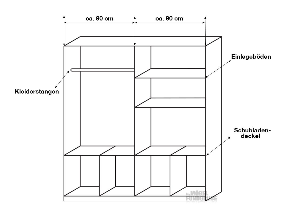 Kleiderschrank weiß hochglanz 181 cm 4-türig - CELLE