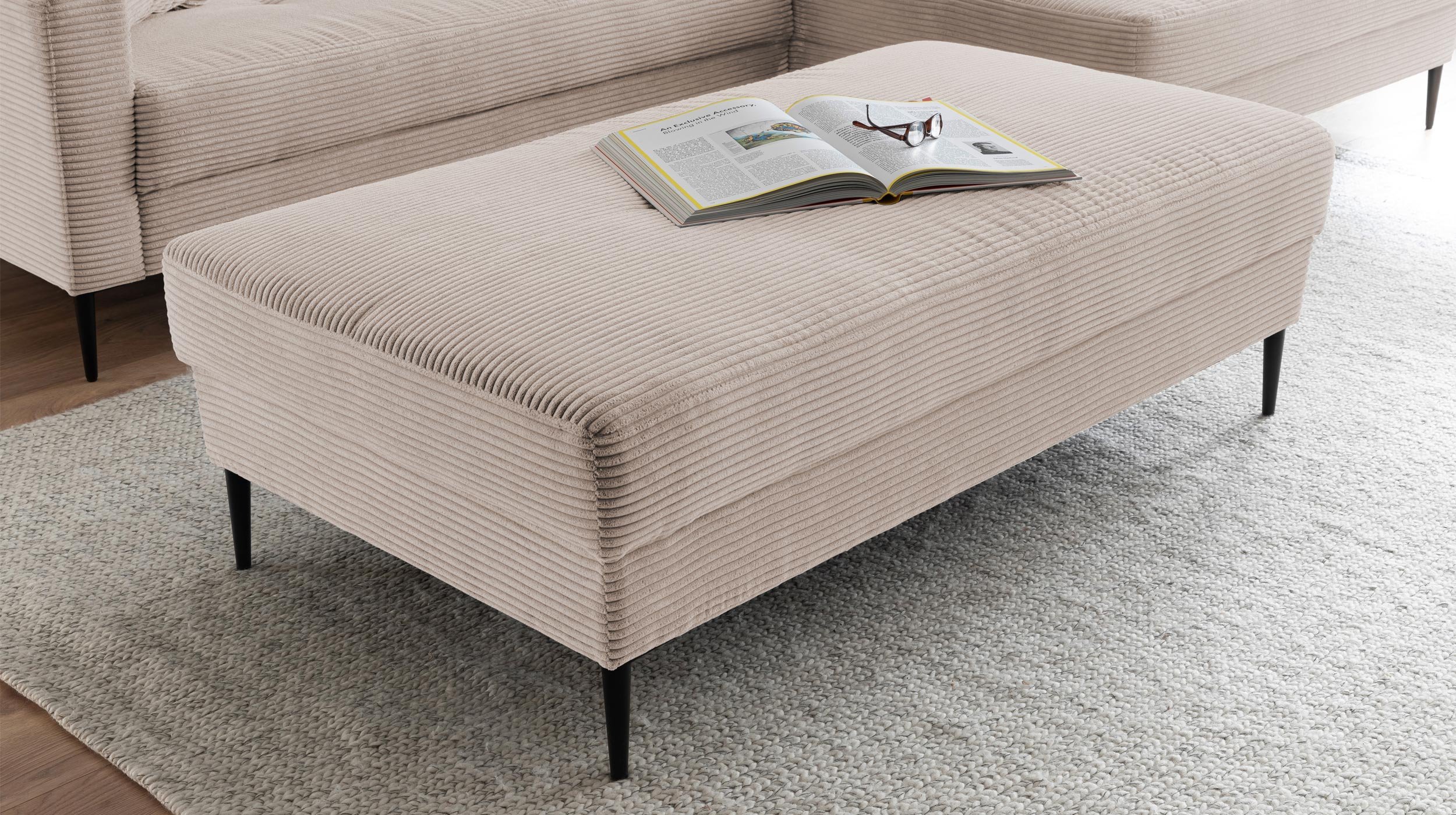 Hocker Sitzhocker 140 x 75 cm Cordbezug beige - SUMMER