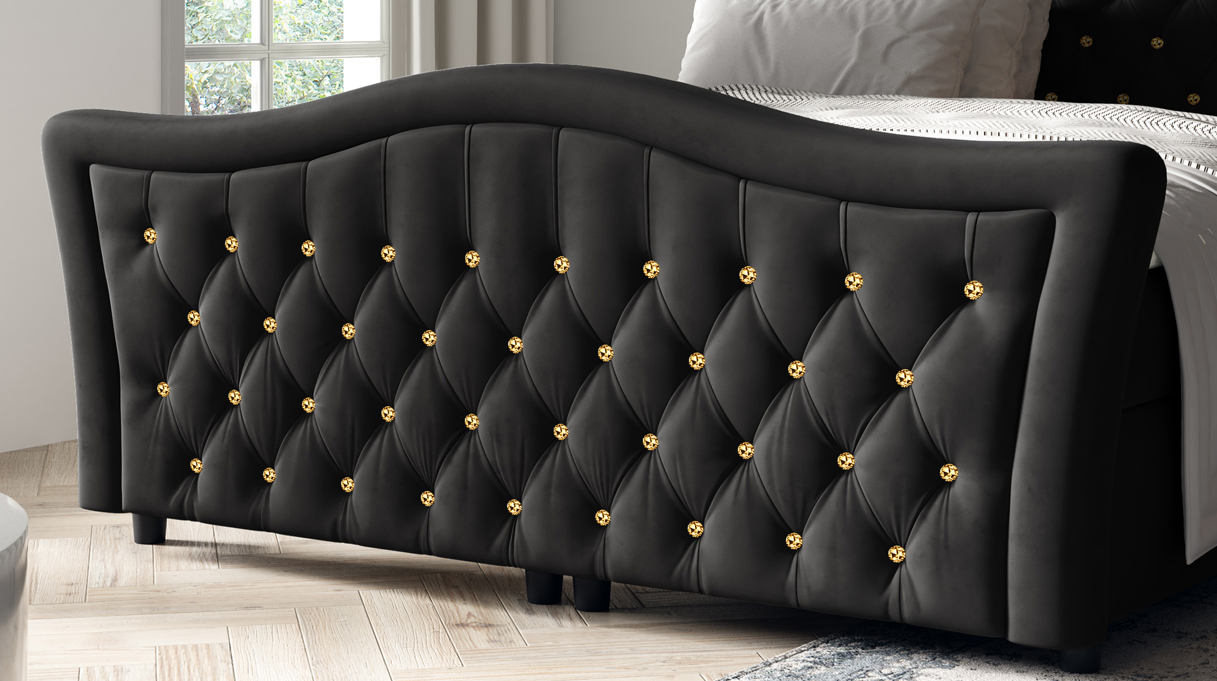 Boxbett 180 x 200 cm mit Bettkasten schwarz Samt - DIAMANT