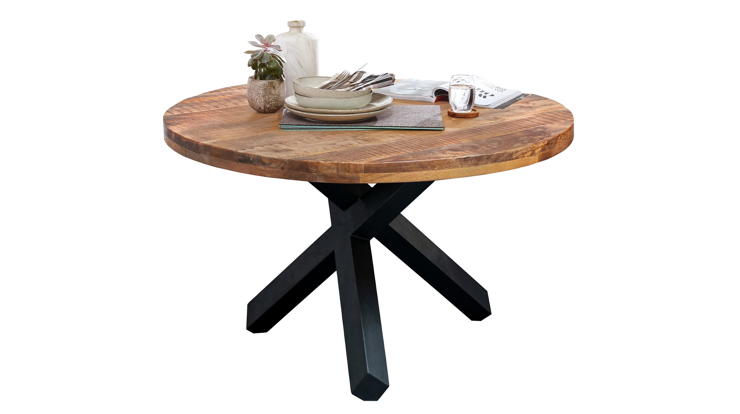 Esstisch Massivholztisch 130 cm rund Mango lackiert - EDUARDO Esstisch Massivholztisch 130 cm rund Mango lackiert - EDUARDO