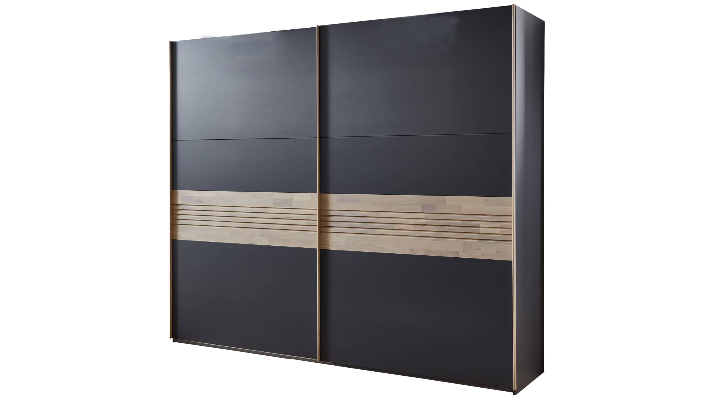 Schwebetürenschrank graphit - Eiche Massivholz - 250 cm - TIROL Schwebetürenschrank graphit - Eiche massiv 250 cm - TIROL