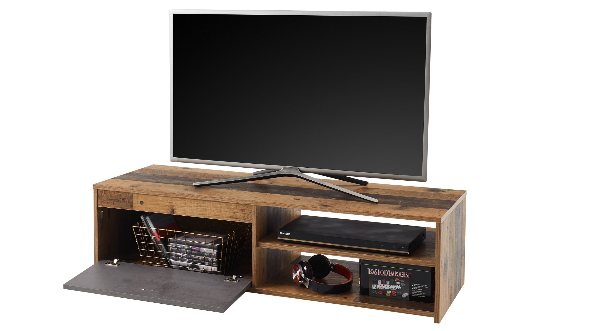 TV - Lowboard Old Style - grau 120 cm TV-Board - GEMMA