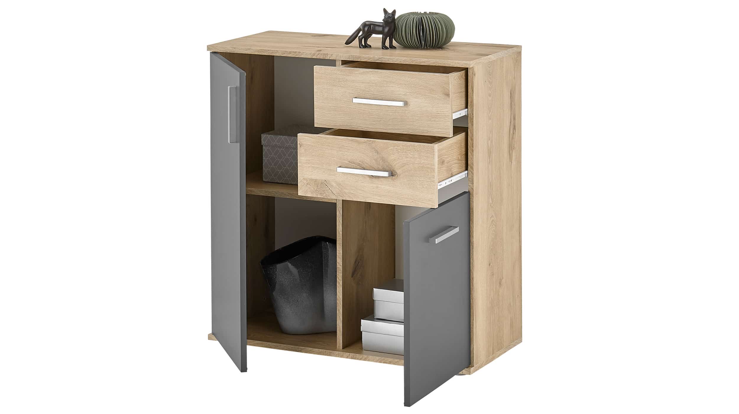 Kommode Viking Oak - grau 80 x 84 cm 2-türig - BOBBY