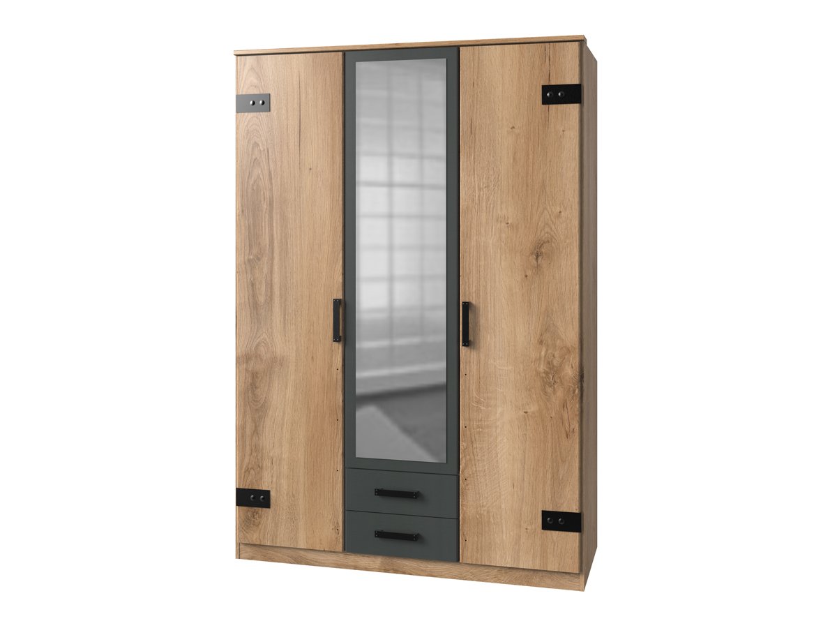 Kleiderschrank mit Spiegel Plankeneiche - graphit - 135 cm LIVERPOOL Kleiderschrank 135 cm Plankeneiche - graphit - LIVERPOOL
