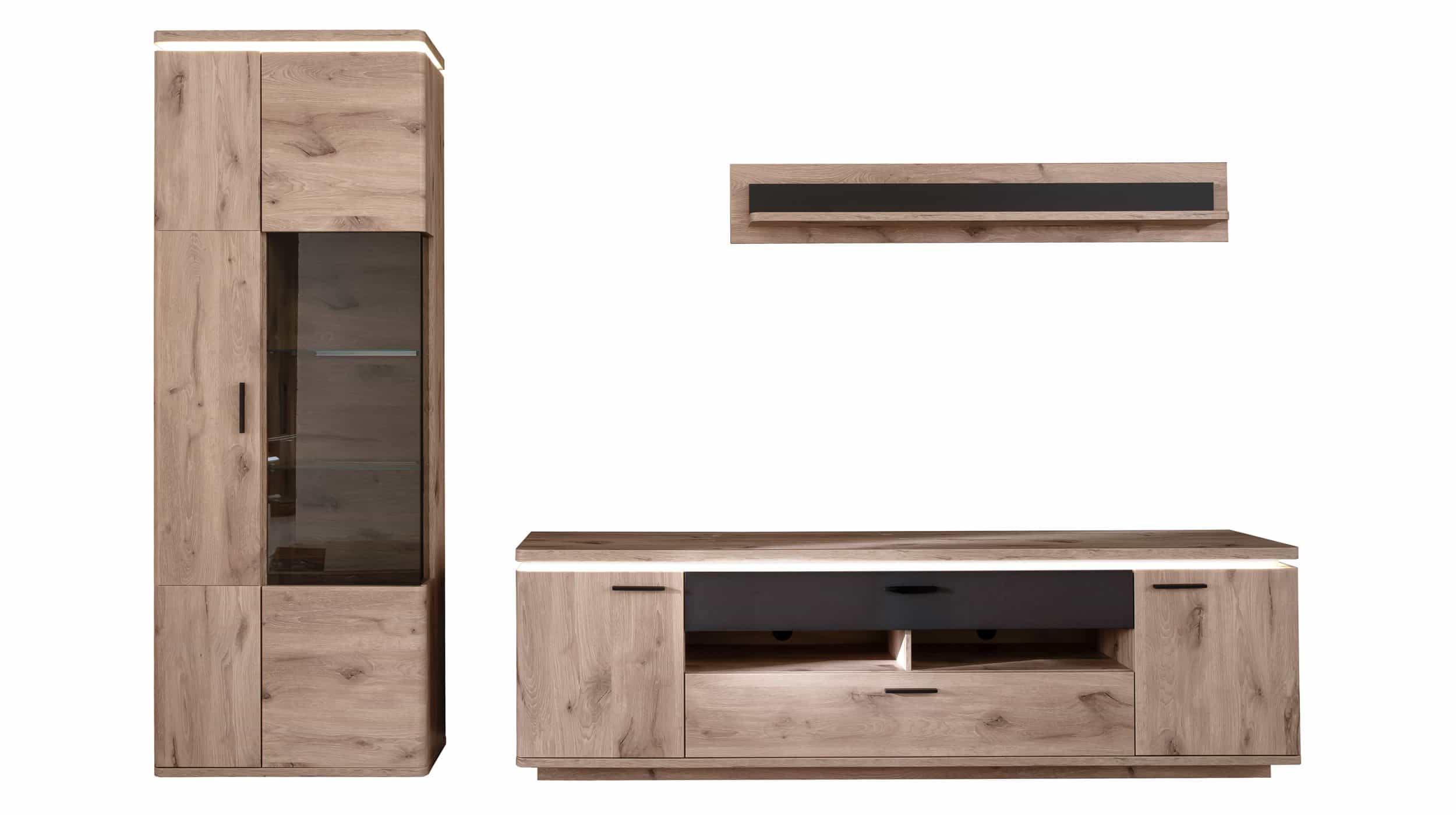 Wohnwand Viking Oak - anthrazit - 295 cm - MODENA Wohnwand Viking Oak - anthrazit - 295 cm - MODENA
