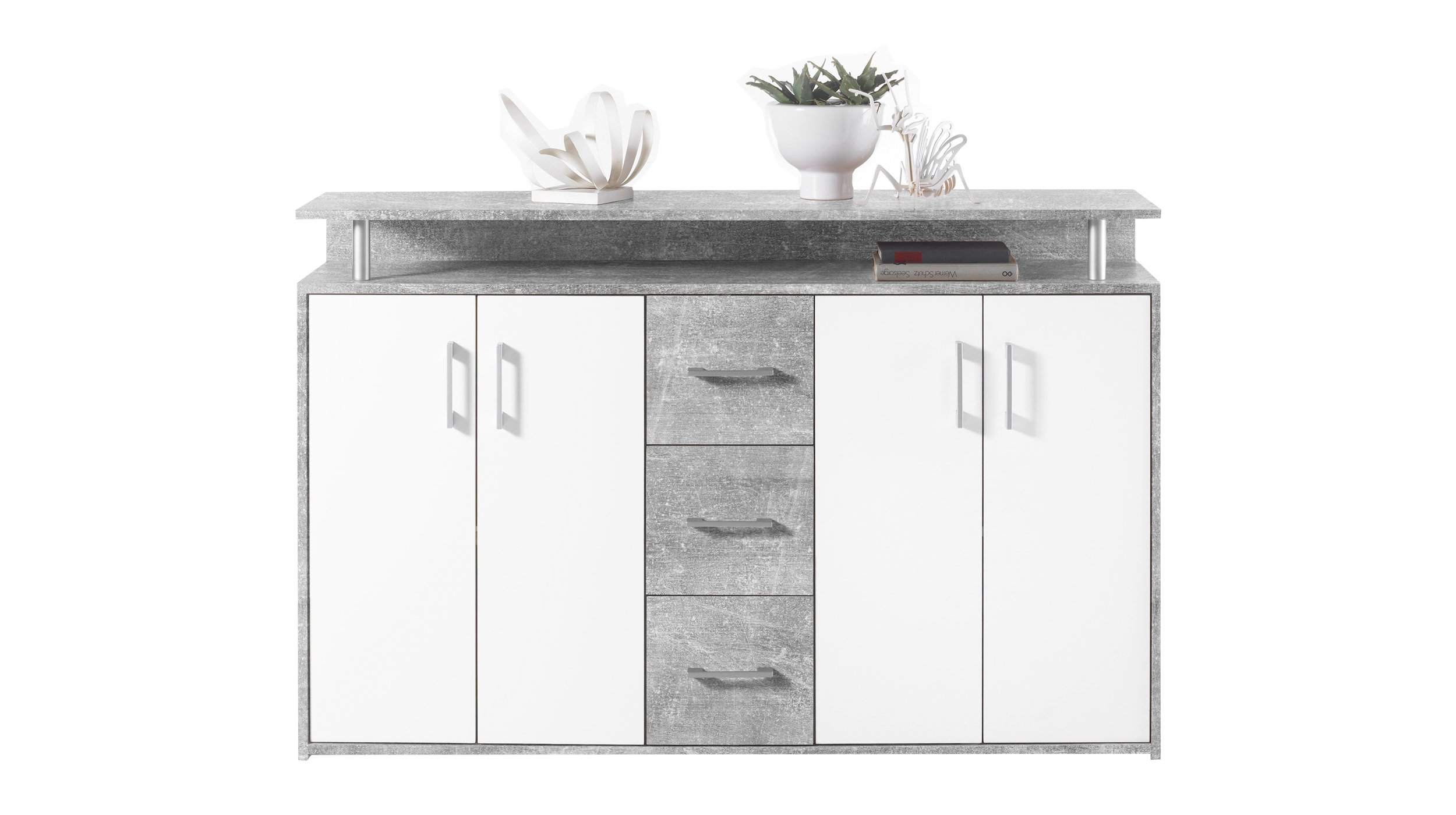 Highboard Betonoptik - weiß - 4-türig - 139 cm - DRIFT Highboard Betonoptik - weiß - 4-türig - 139 cm - DRIFT
