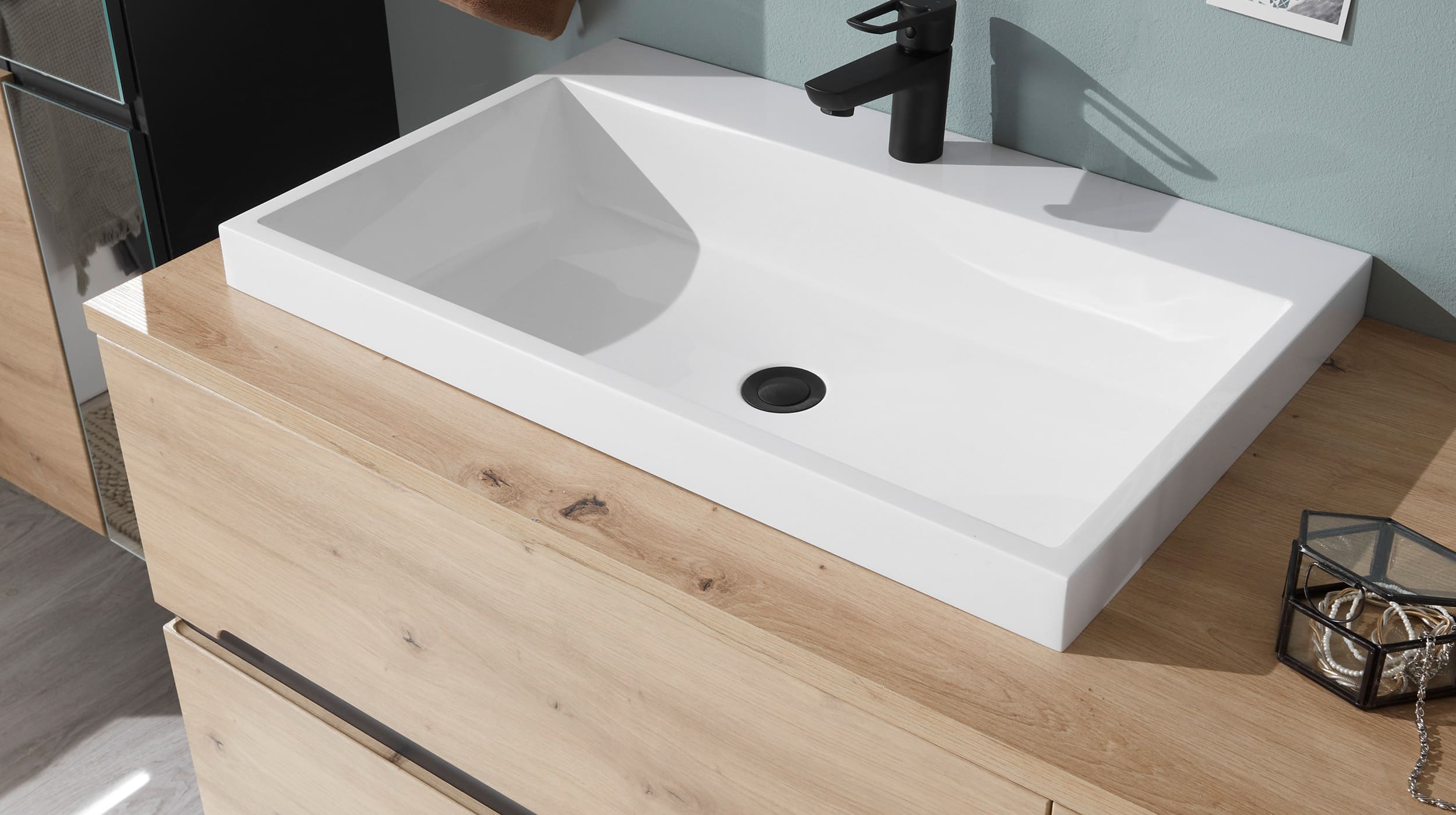 Waschbeckenunterschrank mit Becken Eiche - grau - MEMPHIS