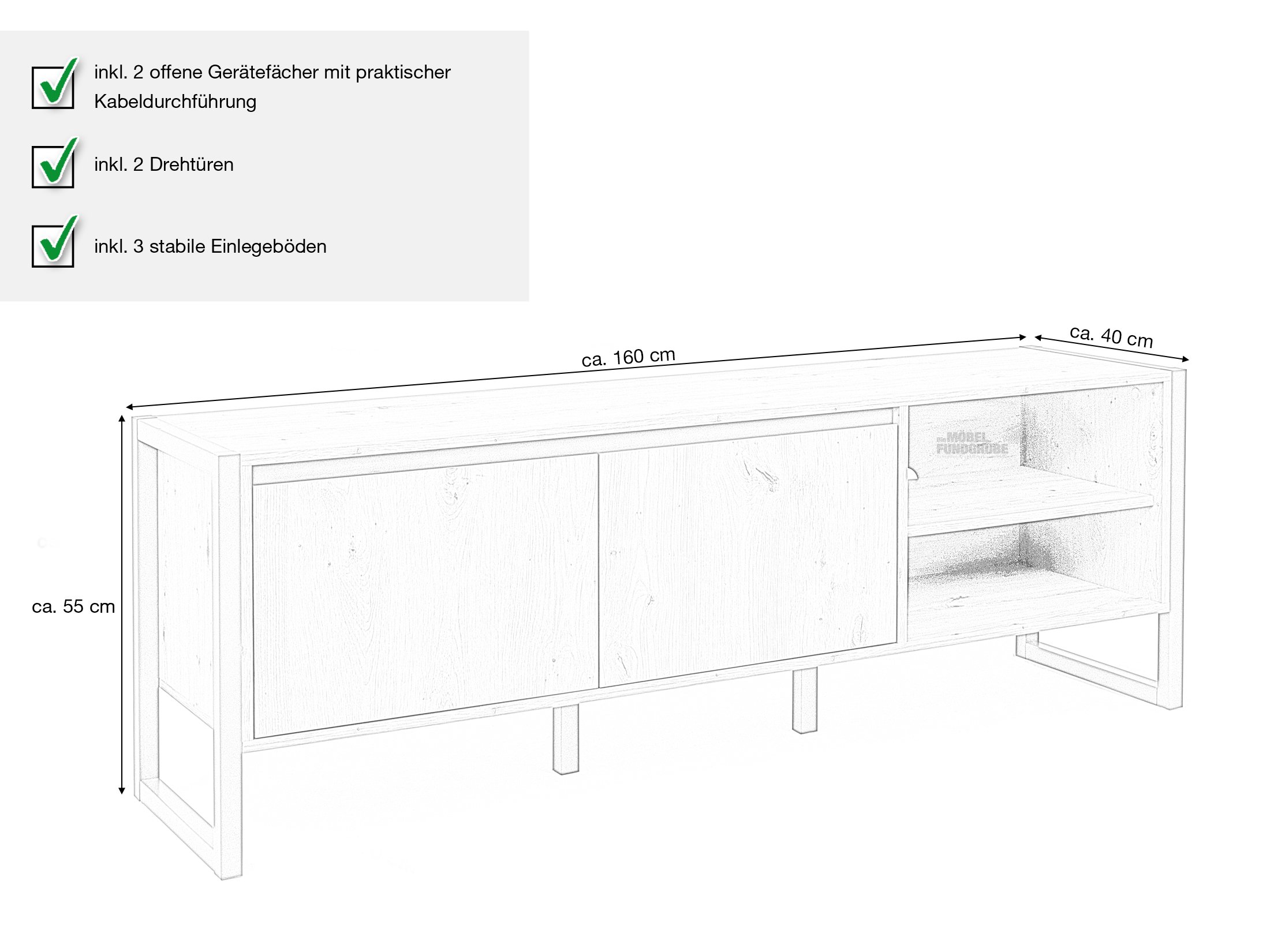 TV - Lowboard 160 cm Artisan Eiche - anthrazit - DENVER