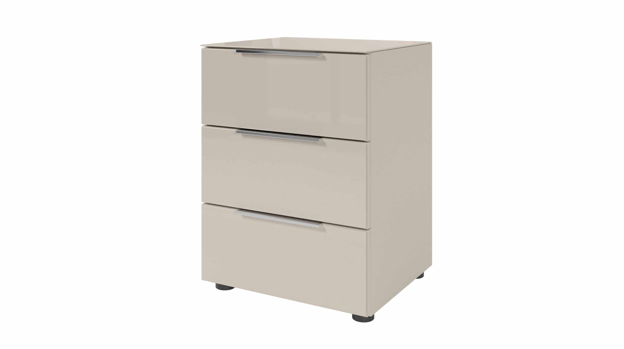Nachttisch beige - Glasfront - 45 x 40 cm Nachtkommode - SANTORIN Nachttisch grau - Glasfront - 45 x 40 cm Nachtkommode - SANTORIN