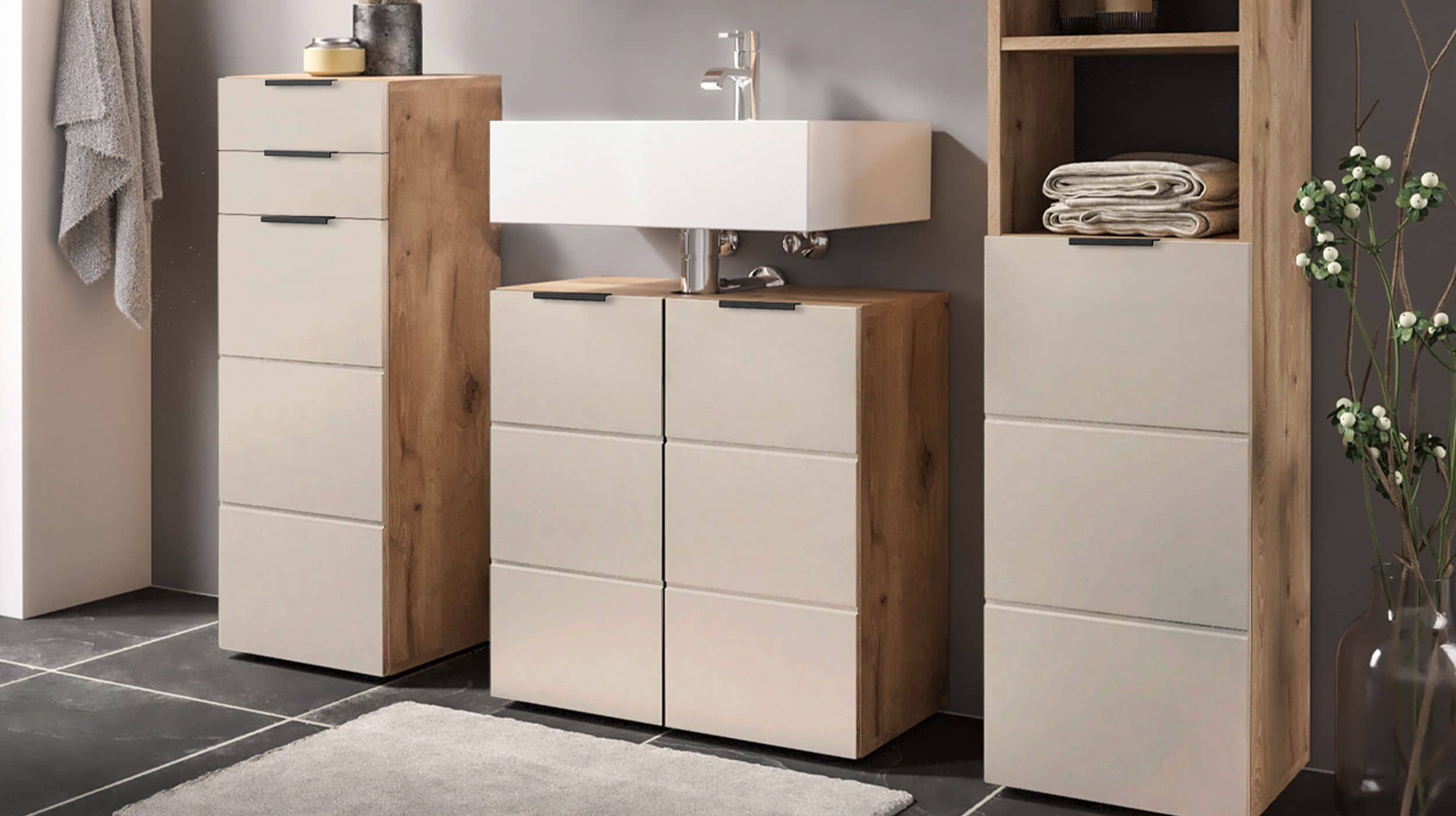 Waschbeckenunterschrank Viking Eiche - beige 60 cm - KRETA