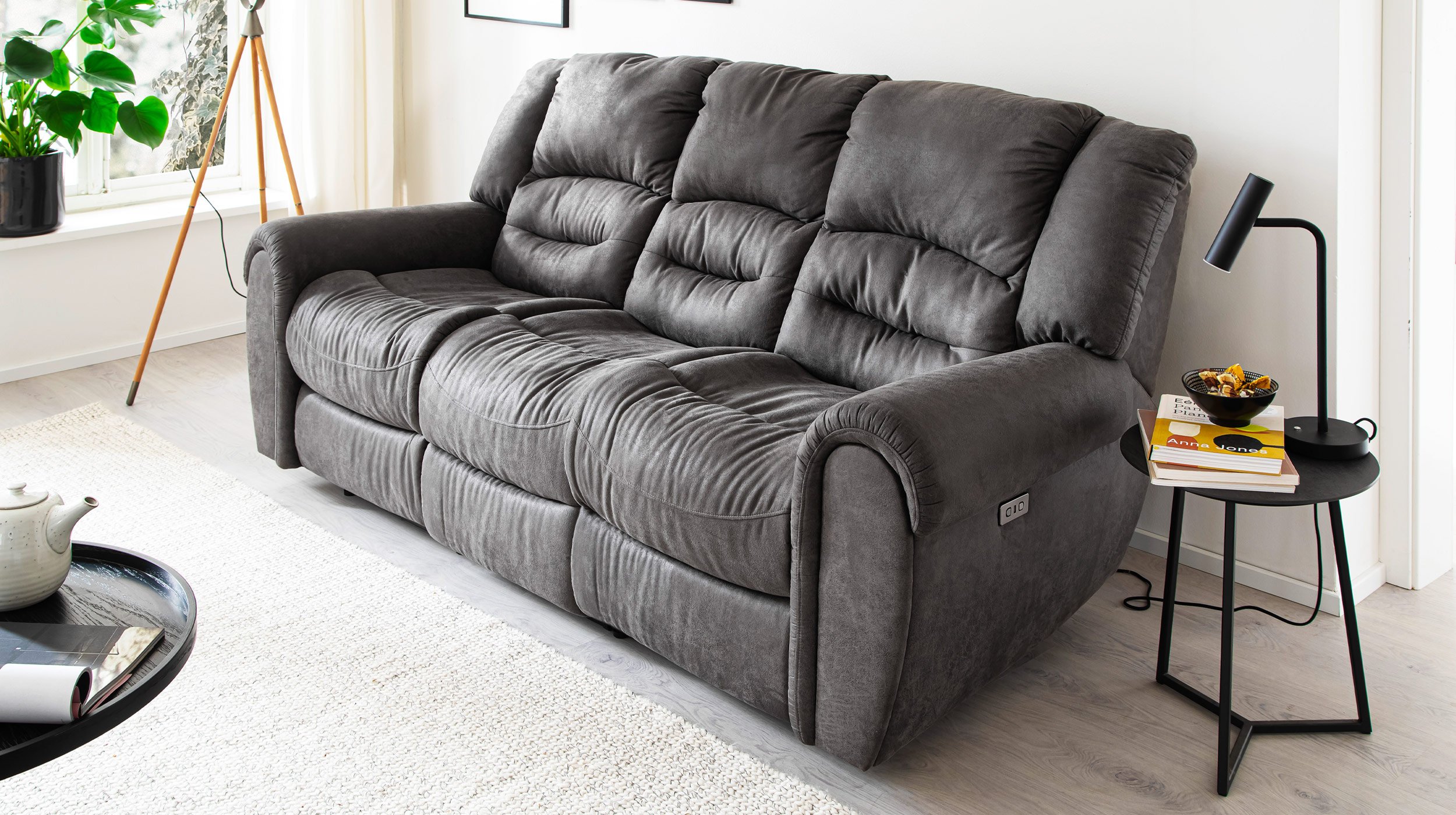 Einzelsofa 3-Sitzer grau 203 cm - Relaxfunktion - PABLO