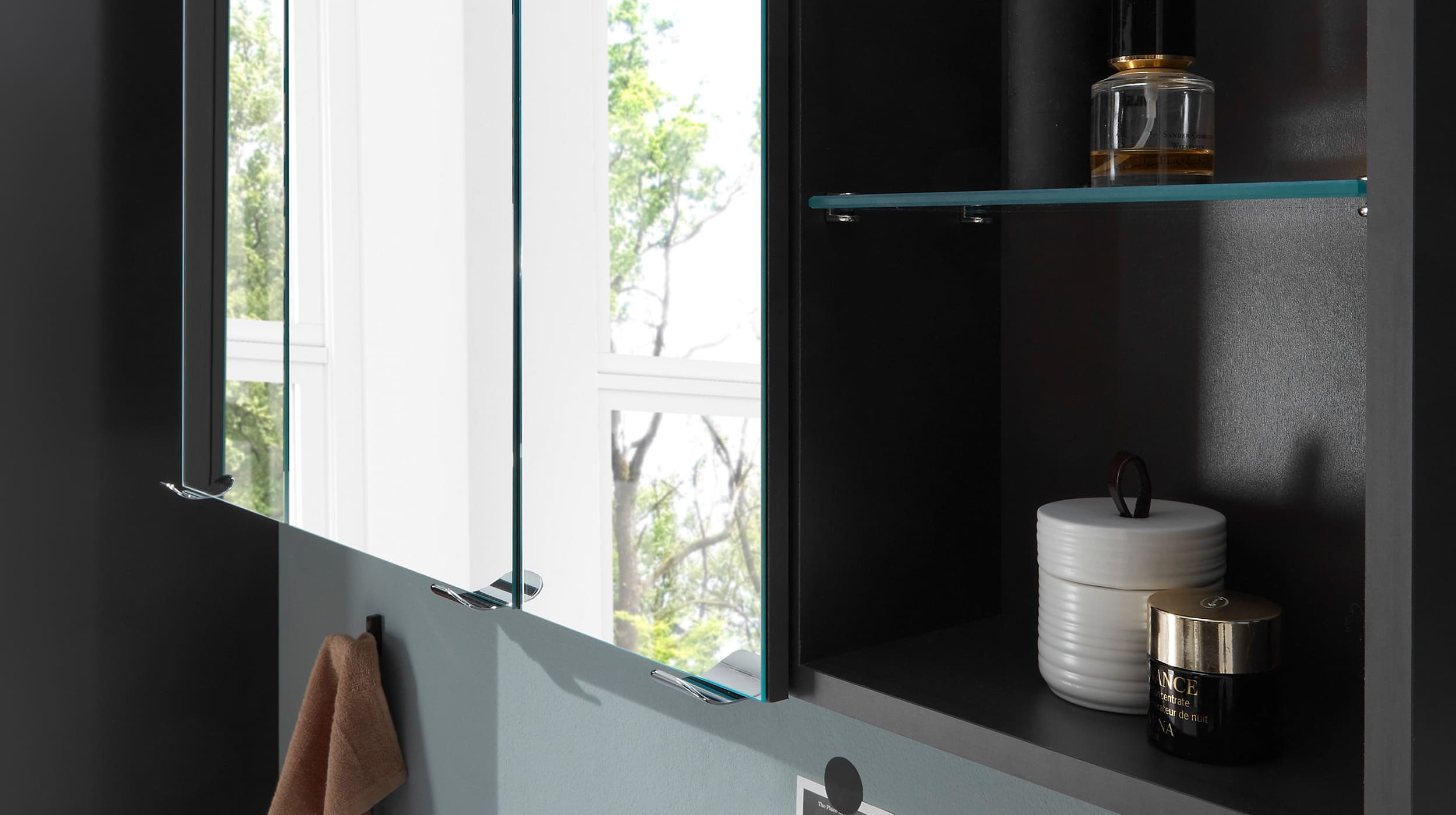 Spiegelschrank grau - Eiche 110 cm Beleuchtung - MEMPHIS