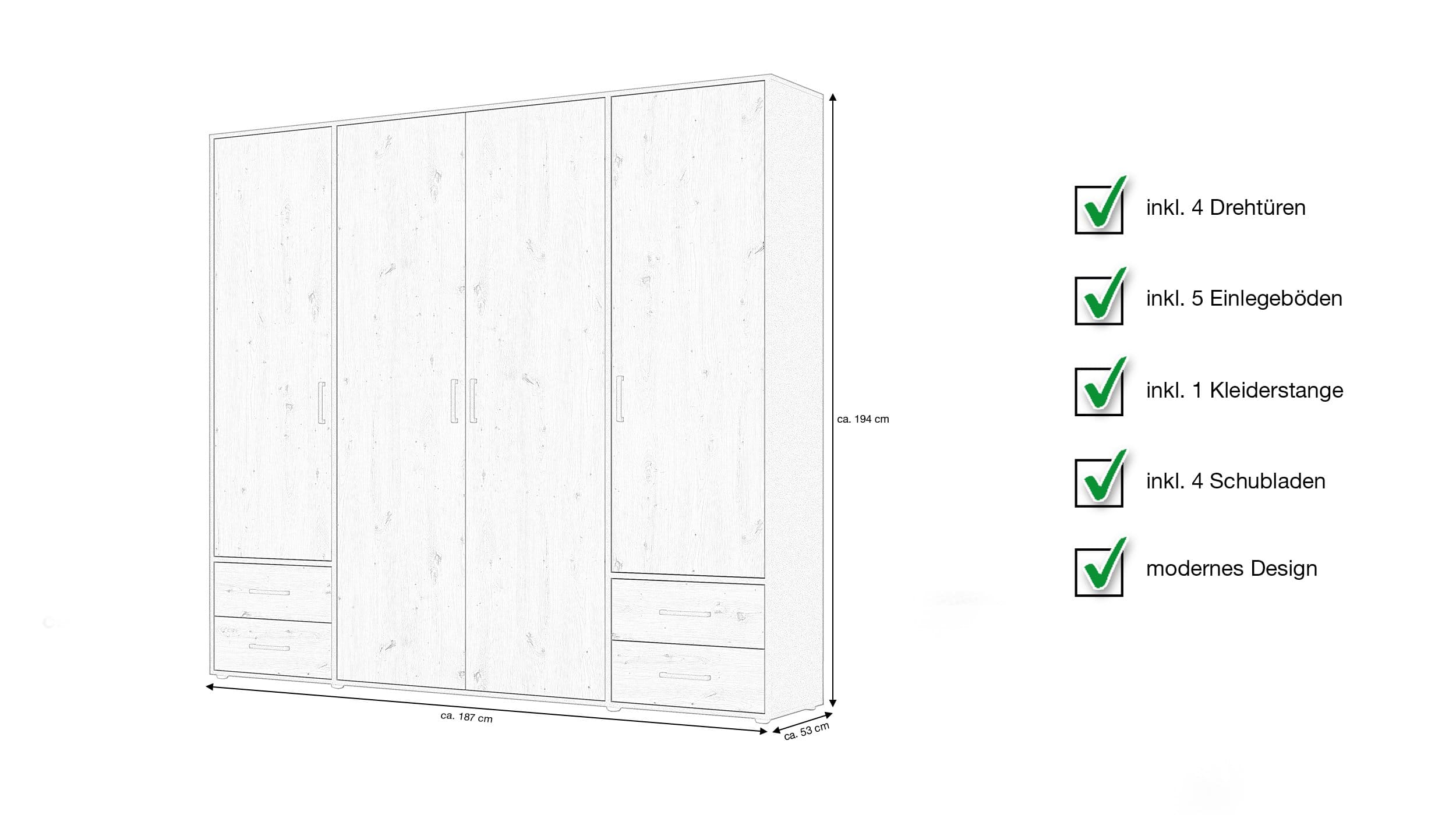 Kleiderschrank 187 cm Artisan Eiche - grau - VOYAGER