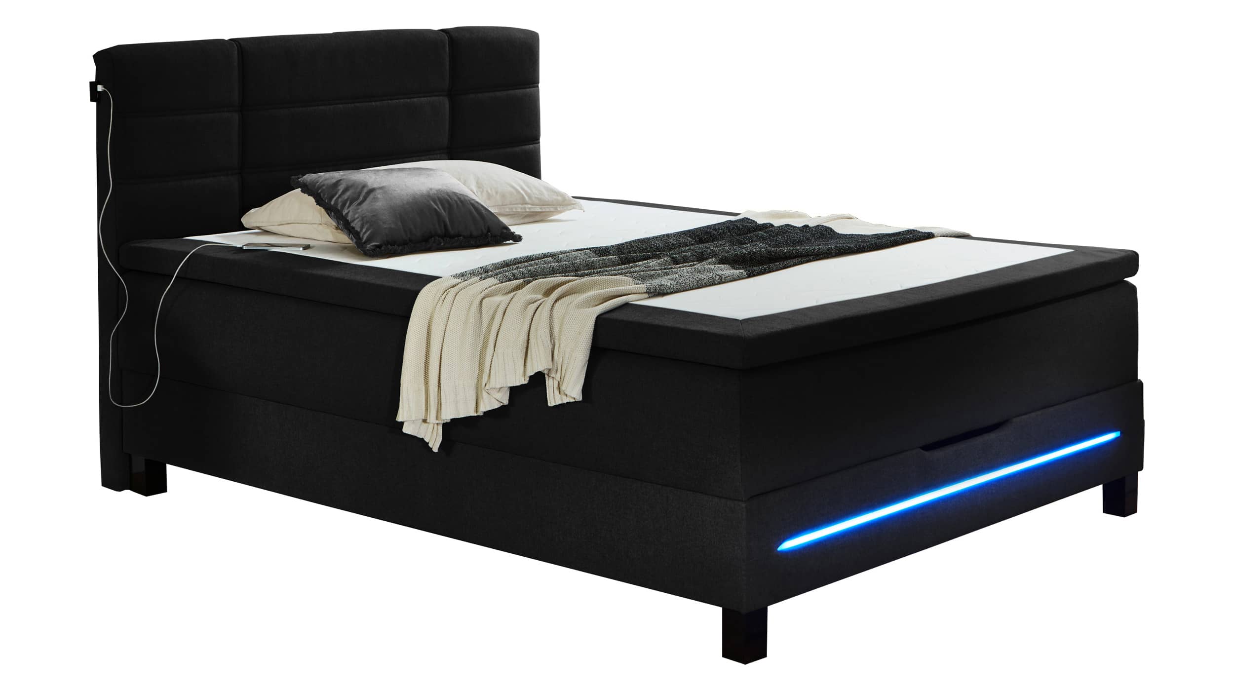 Boxbett 140 x 200 cm anthrazit mit Bettkasten - JEFFERSON Boxbett 140 x 200 cm anthrazit mit Bettkasten - JEFFERSON
