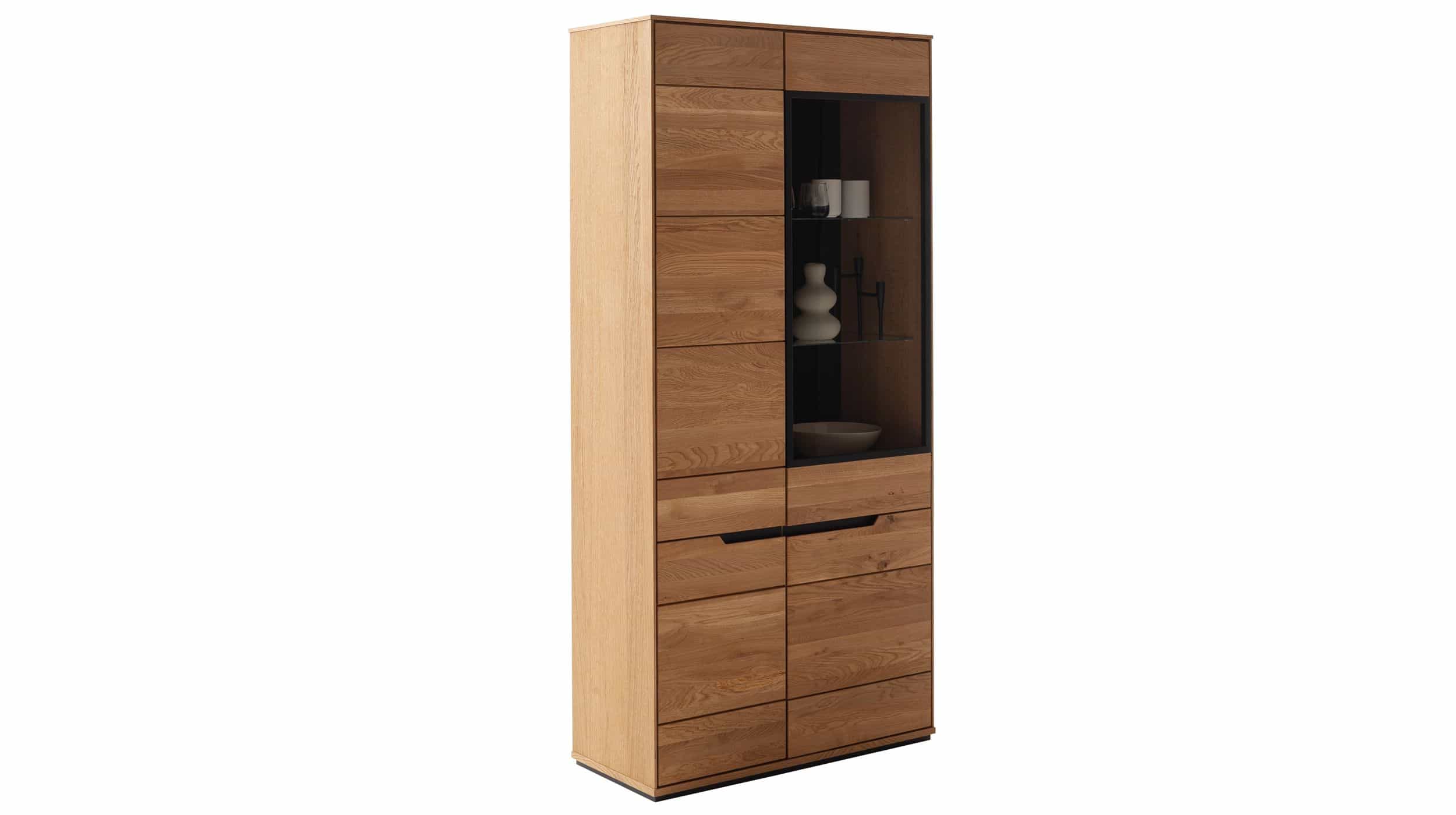 Vitrine mit Glastür Wildeiche teilmassiv geölt Breite 93 cm - ARAYA Vitrine mit Glastür Wildeiche teilmassiv geölt 93 cm - ARAYA