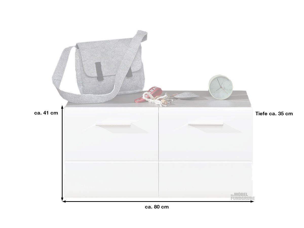 Garderobenbank weiß hochglanz - Rauchsilber 80 cm - LINE
