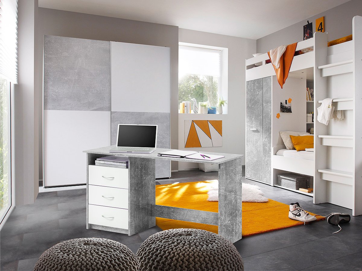 Computerschreibtisch Betonoptik - weiß 120 cm - ADRIA