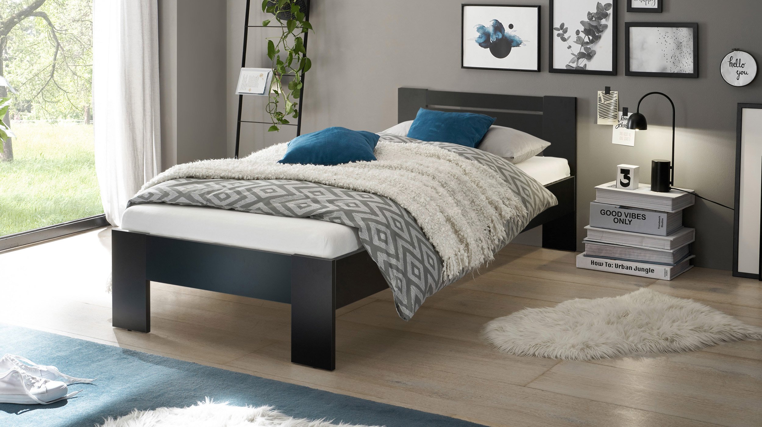 Futonbett 90 x 200 cm Einzelbett schwarz - CANNES
