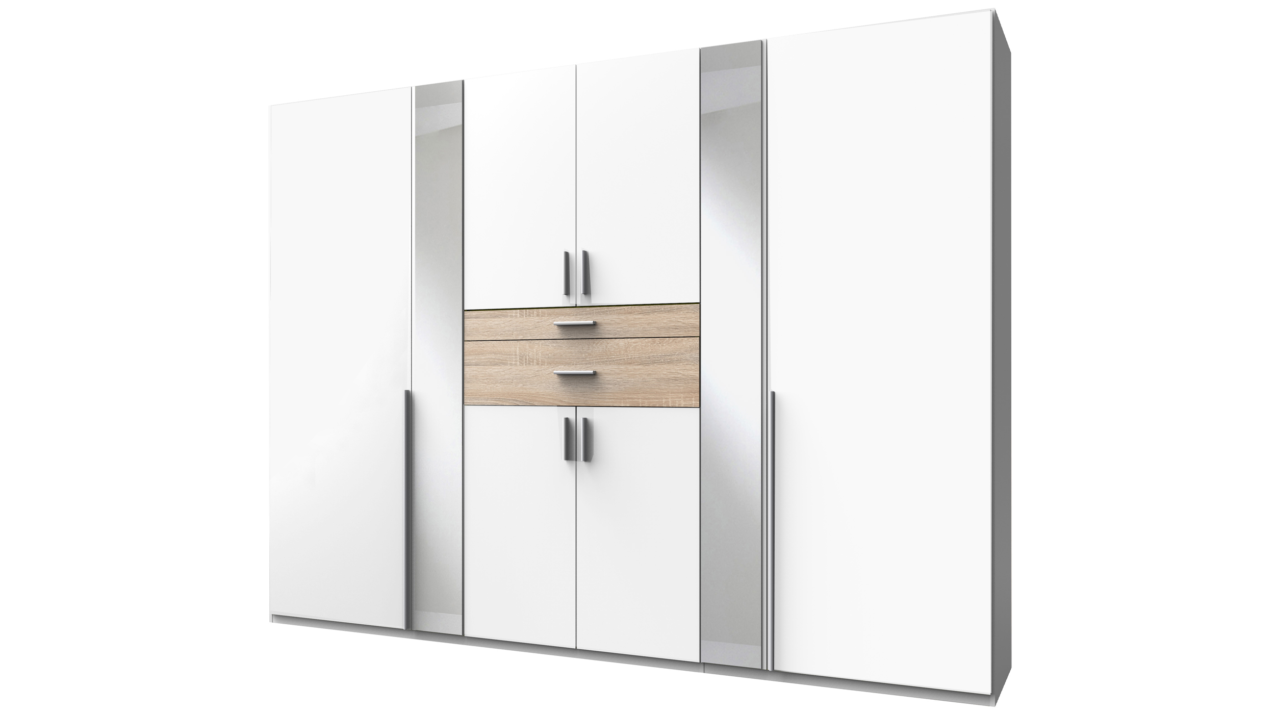 Kleiderschrank mit Spiegel - weiß - Sägerau Eiche - 270 cm - CHEEP Kleiderschrank - Spiegel 270 cm weiß - Eiche 8-türig - CHEEP