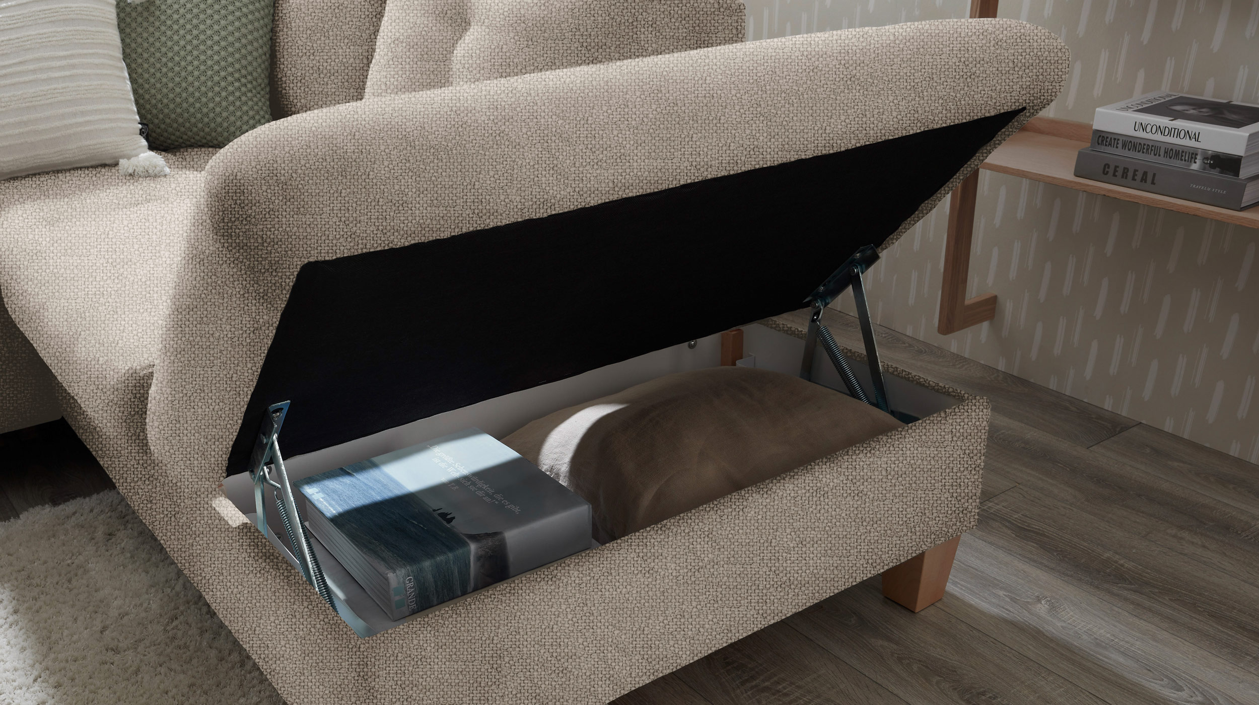 Wohnlandschaft Schlaffunktion grau - 324 cm - Bettkasten - ASCOT