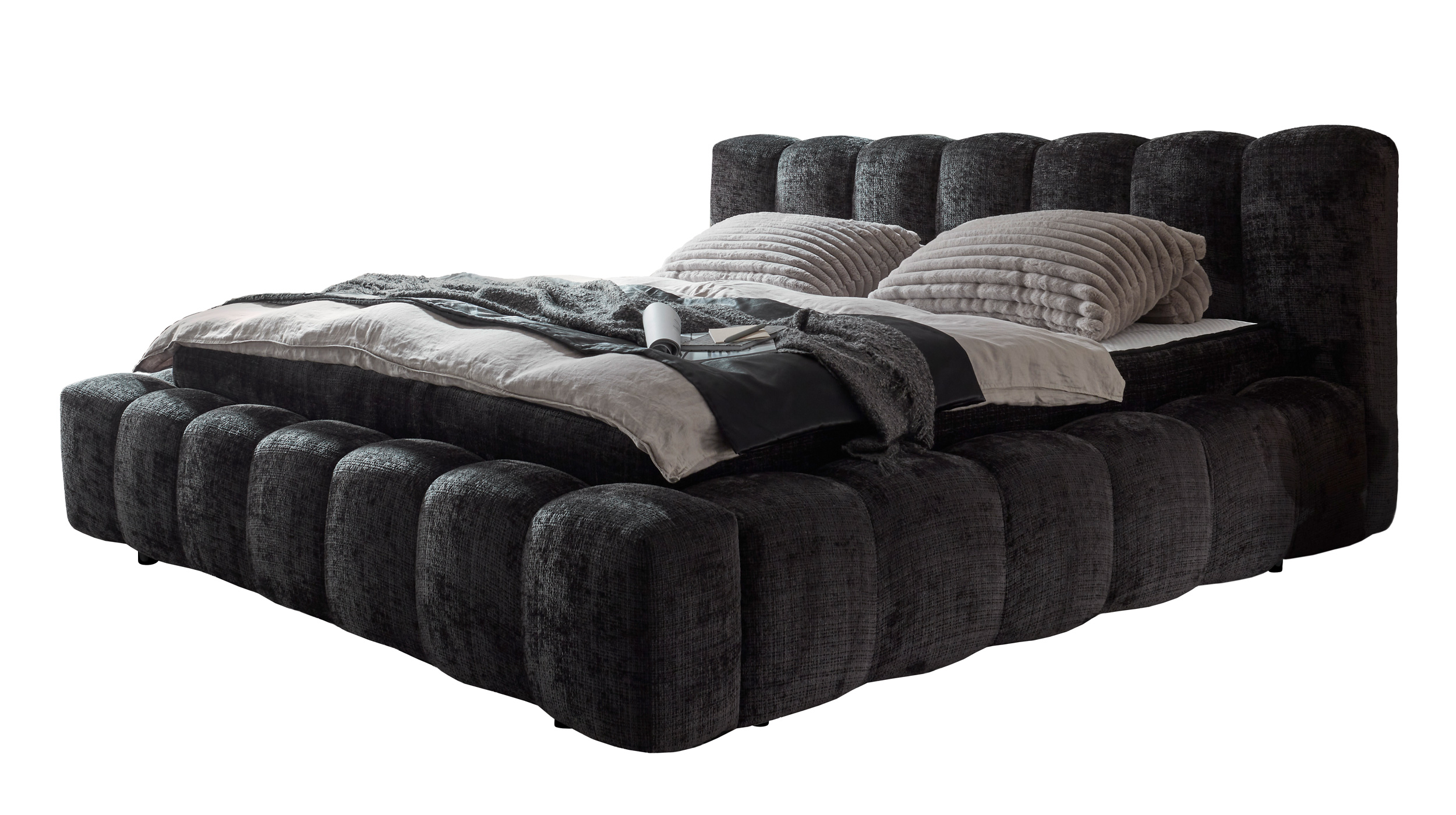 Polsterbett 180 x 200 cm schwarz Chenille - BEXLEY Polsterbett 180 x 200 cm schwarz Chenille - BEXLEY