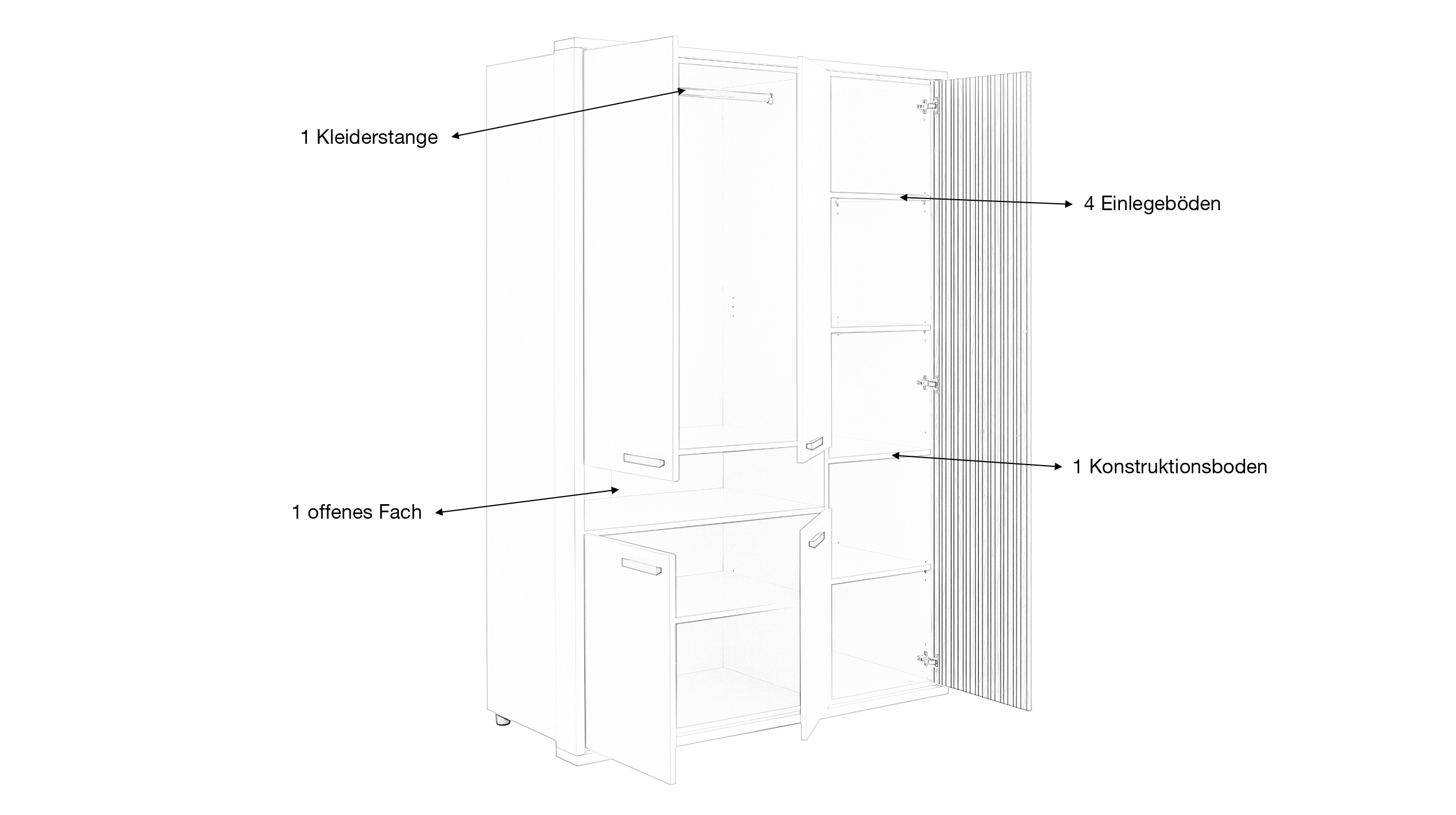 Kleiderschrank Eiche - beige - 147 cm - 5-türig - BRAVO