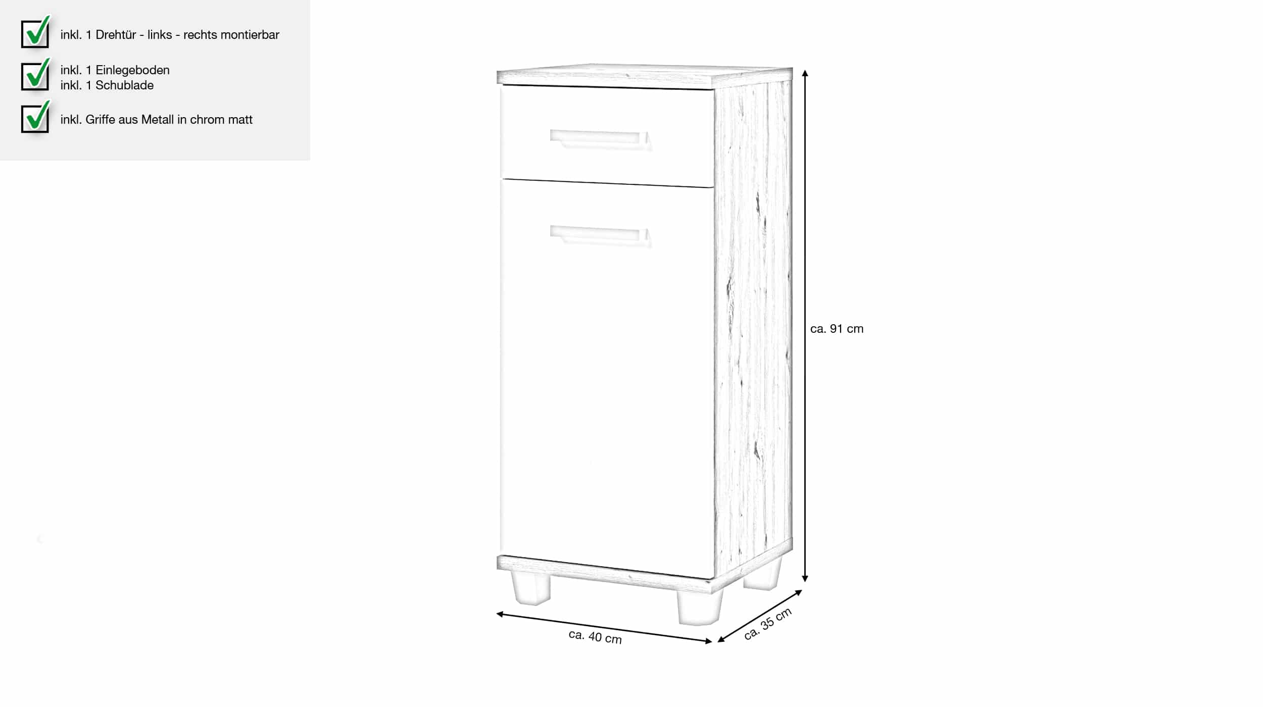 Bad Unterschrank grün - Artisan Eiche 40 cm - VERIS