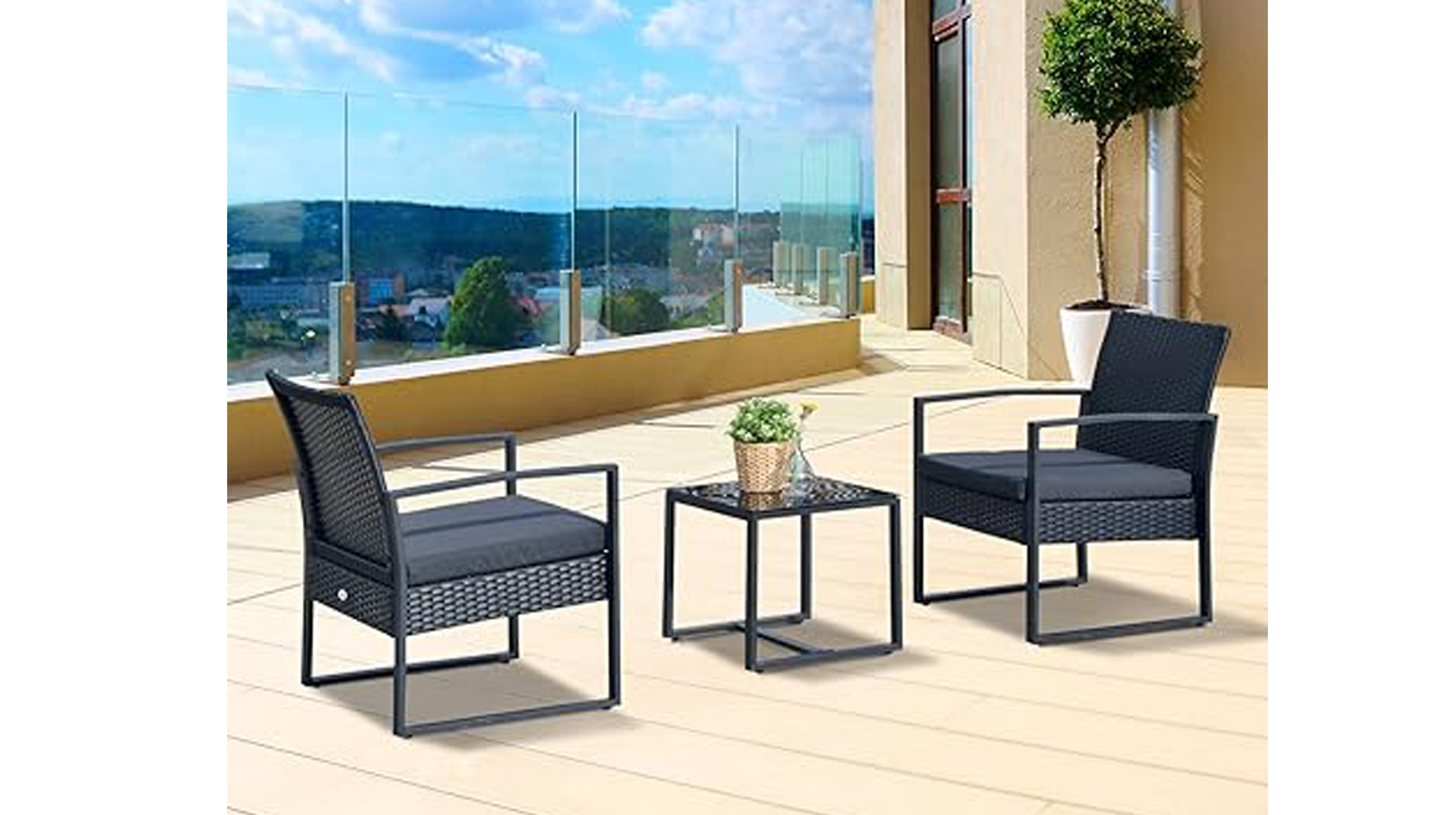 Gartenmöbel Set 3-tlg. Tisch und Stühle schwarz - VENEDIG 