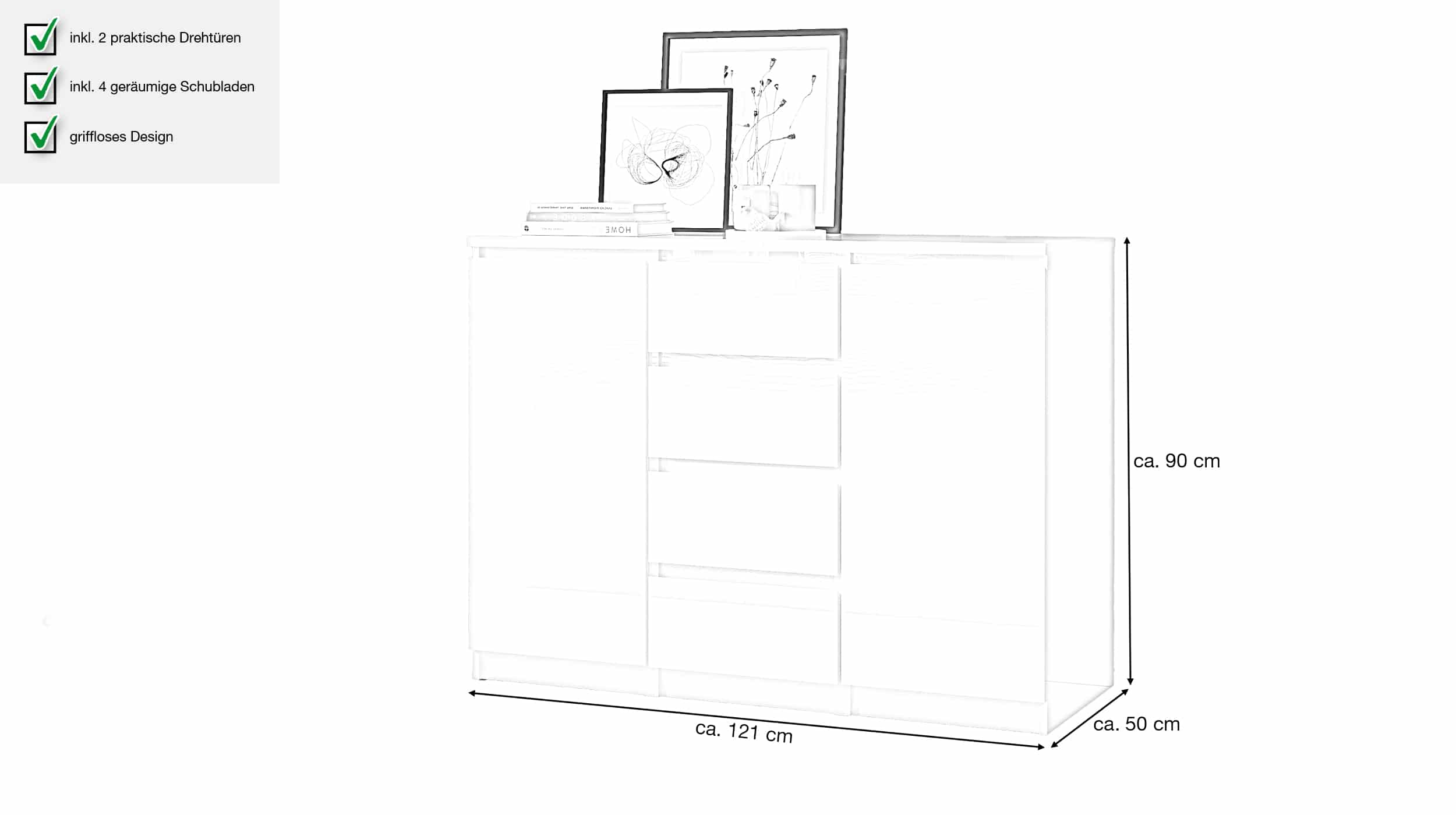 Sideboard mit 4 Schubladen Jackson Hickory 121 cm - NAIA 