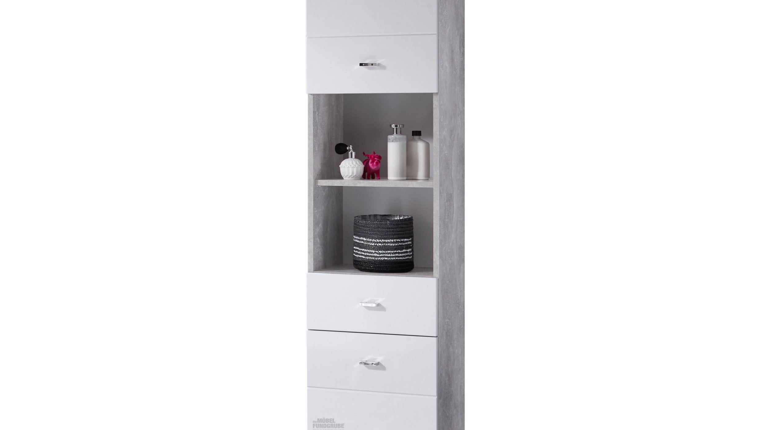 Bad Hochschrank Betonoptik - weiß 2 Türen 38 cm - POOL