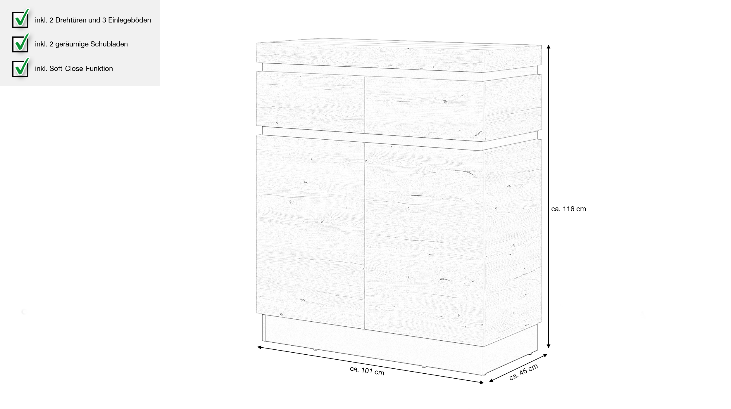 Garderobenkommode Coast Evoke Eiche - grau 101 cm - CORTE