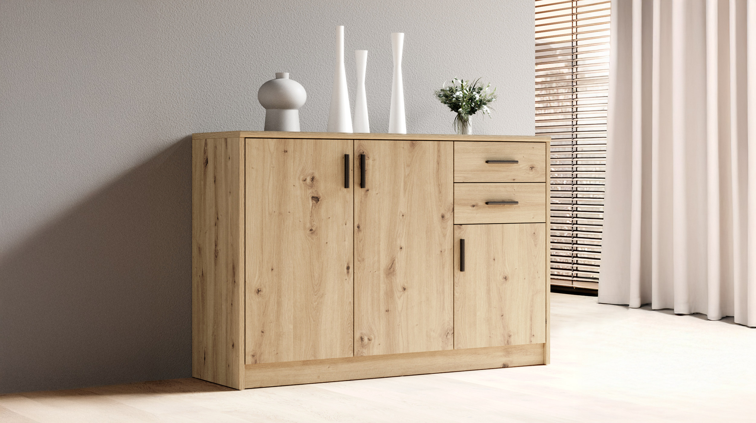 Kommode mit 2 Schubladen Artisan Eiche 109 x 50 cm - NELLY