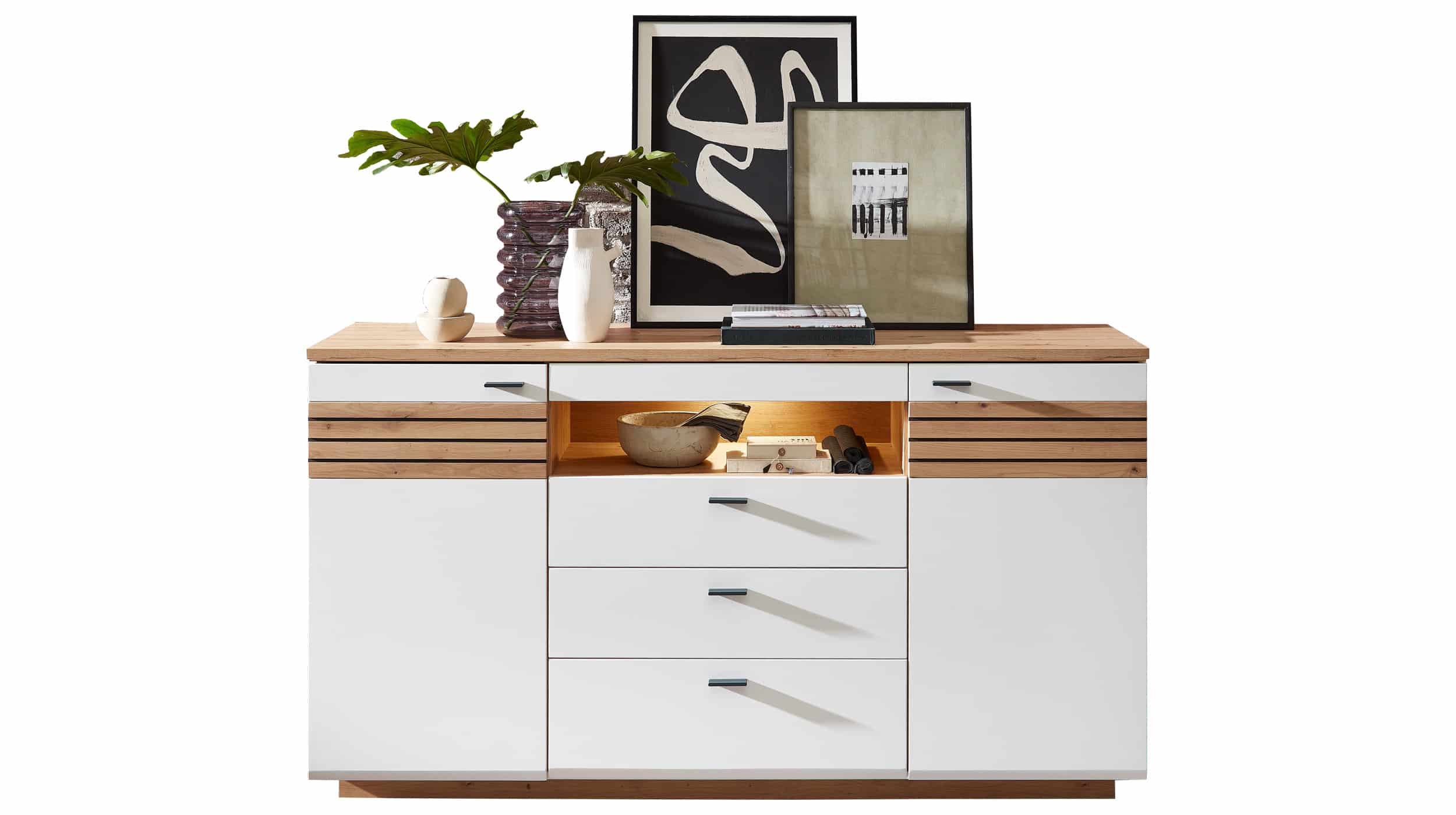 Sideboard mit Beleuchtung - weiß Artisan Eiche - 175 cm - FRESNO Sideboard mit Beleuchtung - weiß Artisan Eiche - 175 cm - FRESNO