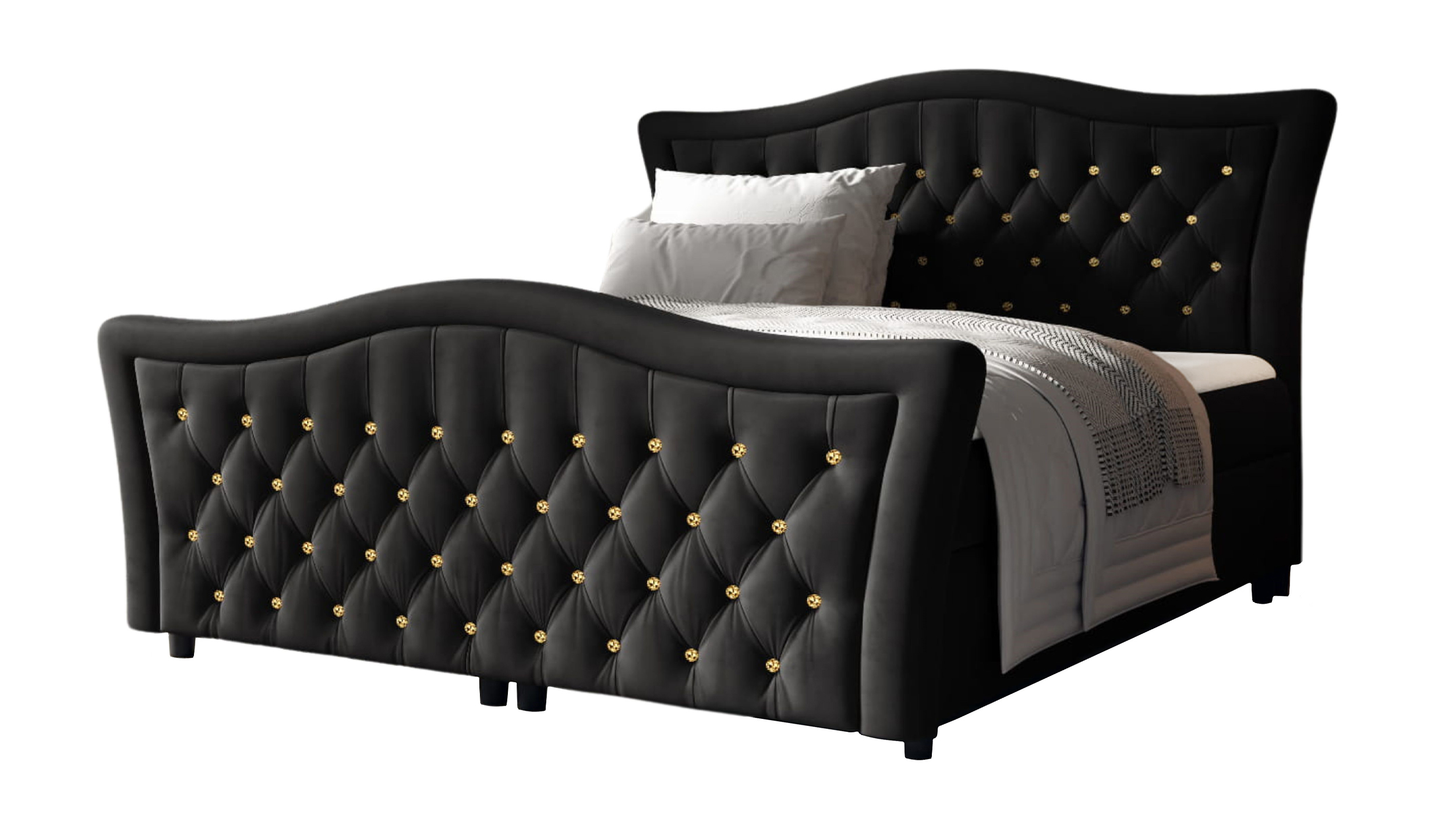 Boxbett 180 x 200 cm mit Bettkasten schwarz Samt - DIAMANT Boxbett 180 x 200 cm mit Bettkasten schwarz Samt - DIAMANT