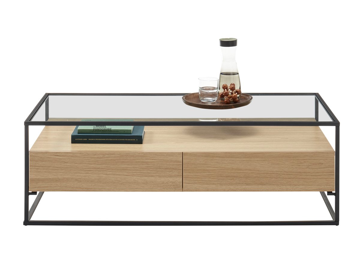 Couchtisch Eiche Glasplatte Gestell schwarz - 120 cm - EVORA