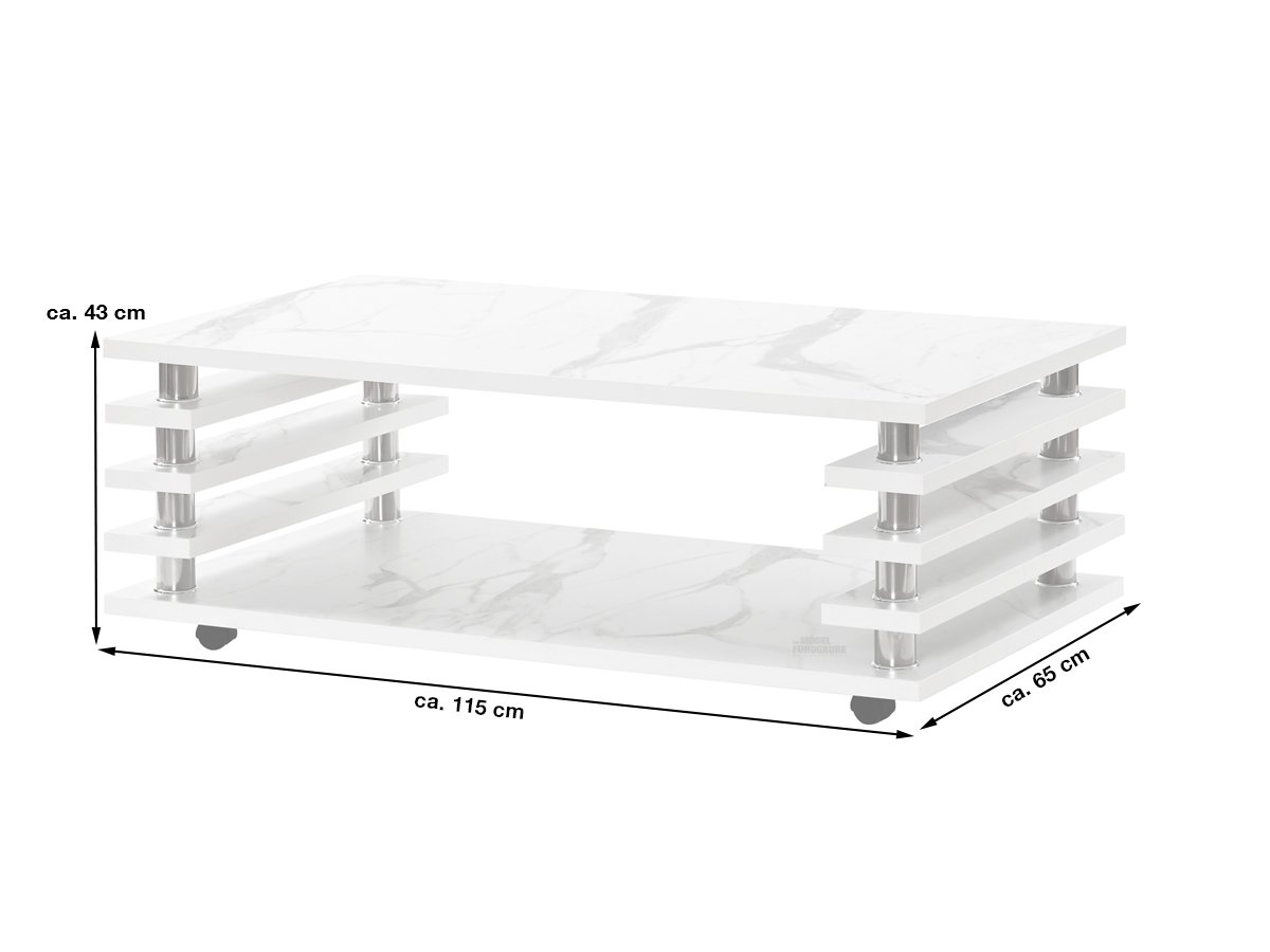 Couchtisch weiß 115 x 65 cm Marmoroptik - JIMENDA