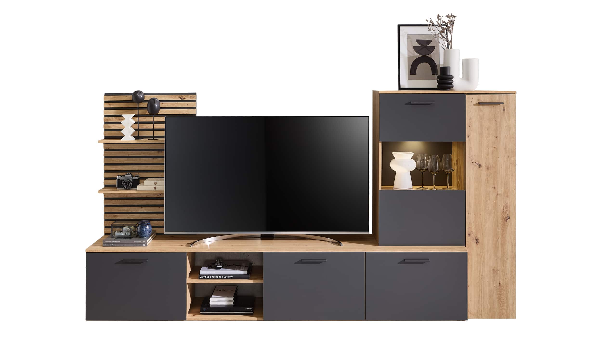 Wohnwand anthrazit 250 cm LED-Beleuchtung - HEATHROW Wohnwand anthrazit 250 cm LED-Beleuchtung - HEATHROW