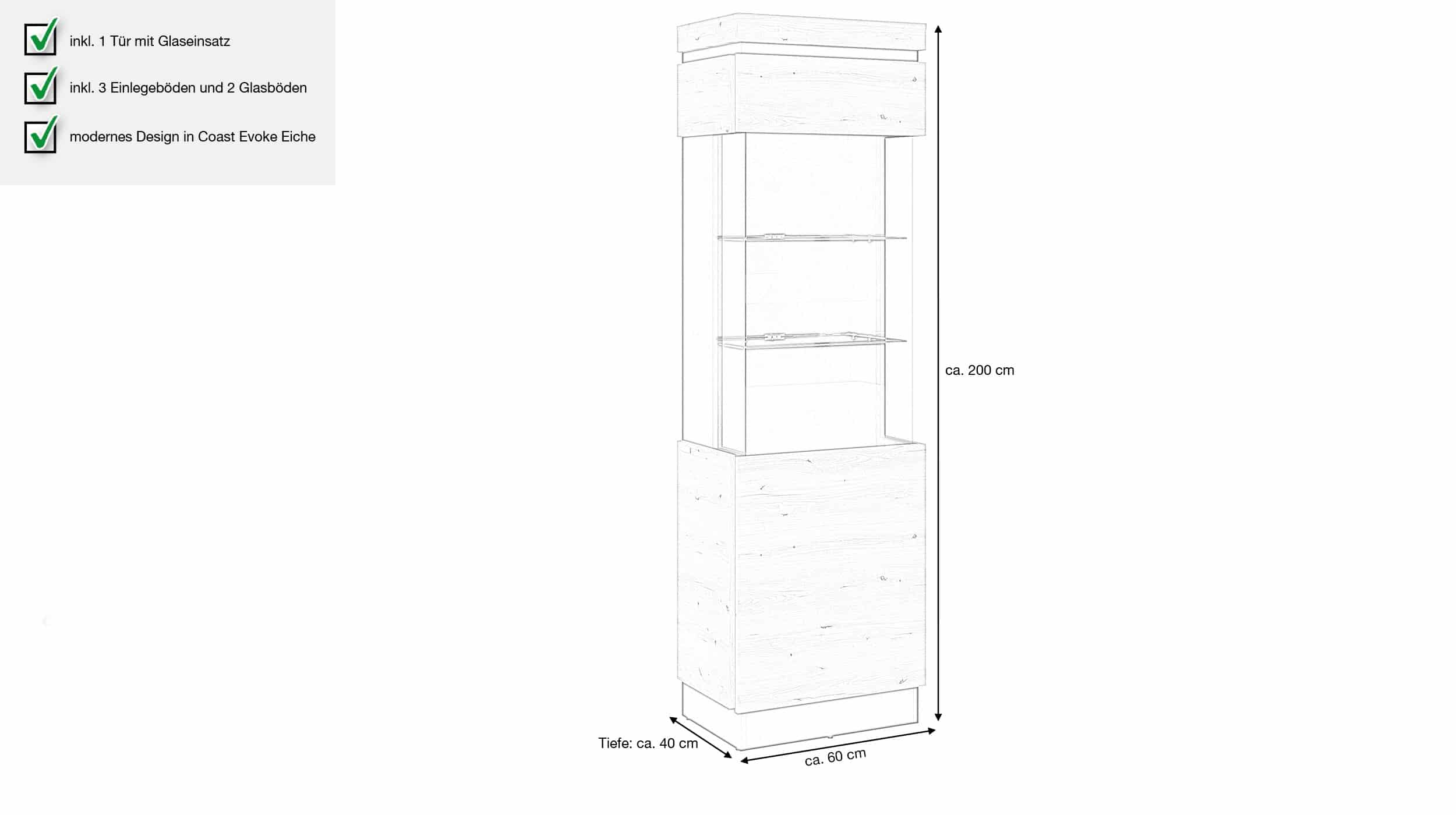 Vitrine Coast Evoke Eiche - grau 200 cm - CORTE