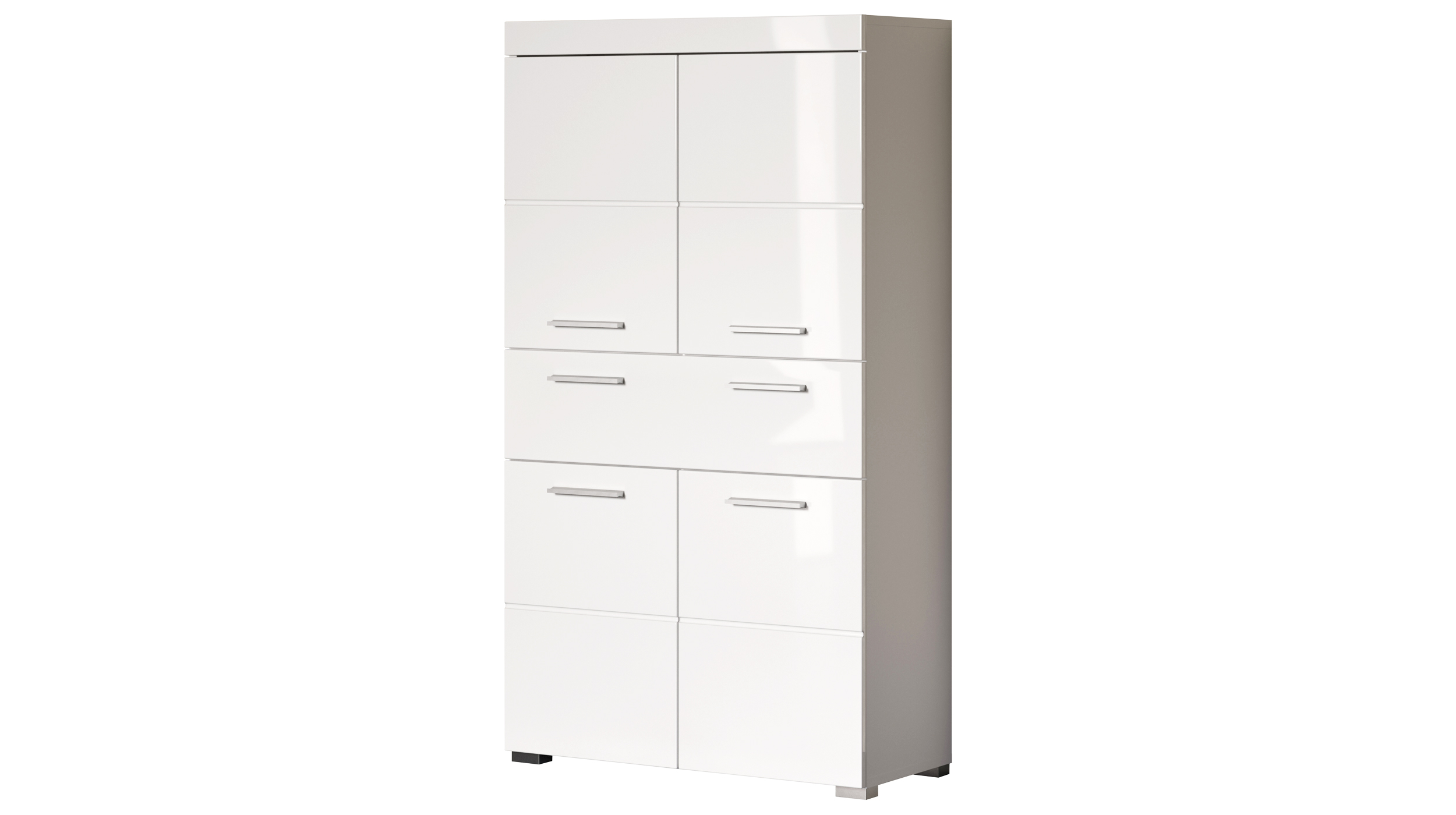 Bad Hochschrank weiß hochglanz 4 Türen 73 cm - AMANDA Vitrine Badhochschrank weiß hochglanz 132 cm - AMANDA