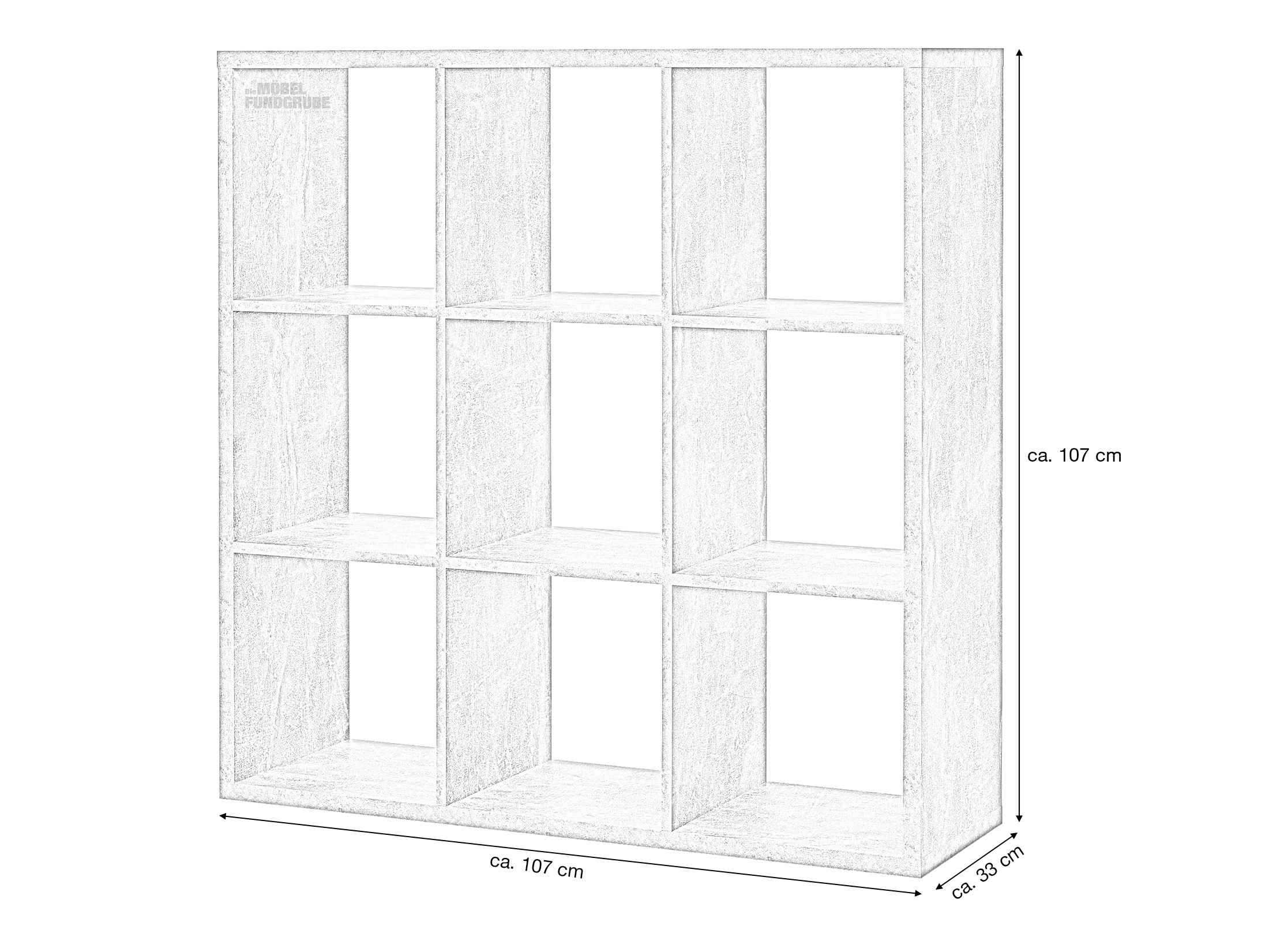 Standregal Betonoptik 107 x 107 cm - 9 Fächer - MAX