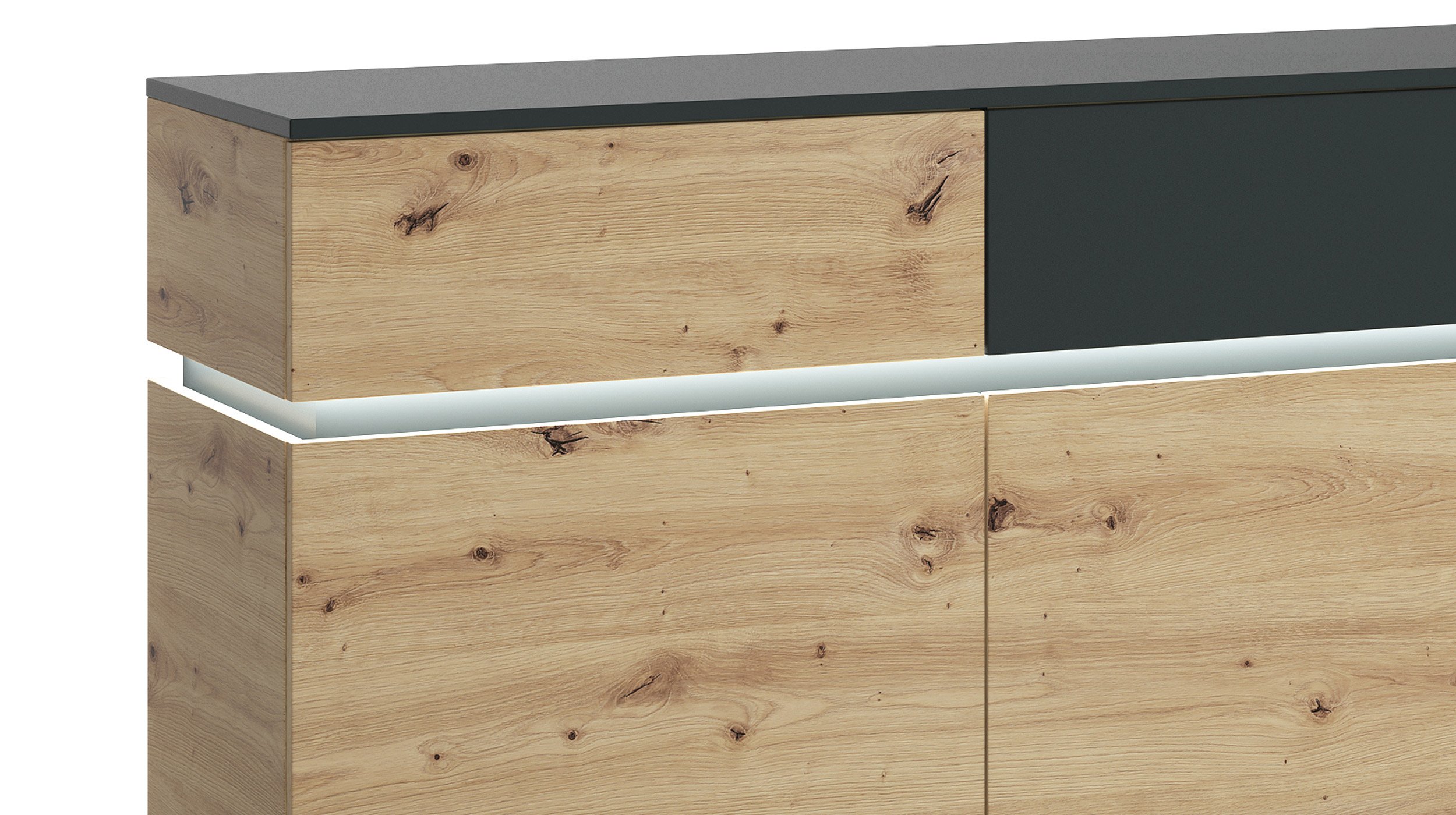 Sideboard Artisan Eiche - grau 180 cm mit Beleuchtung - LUCI
