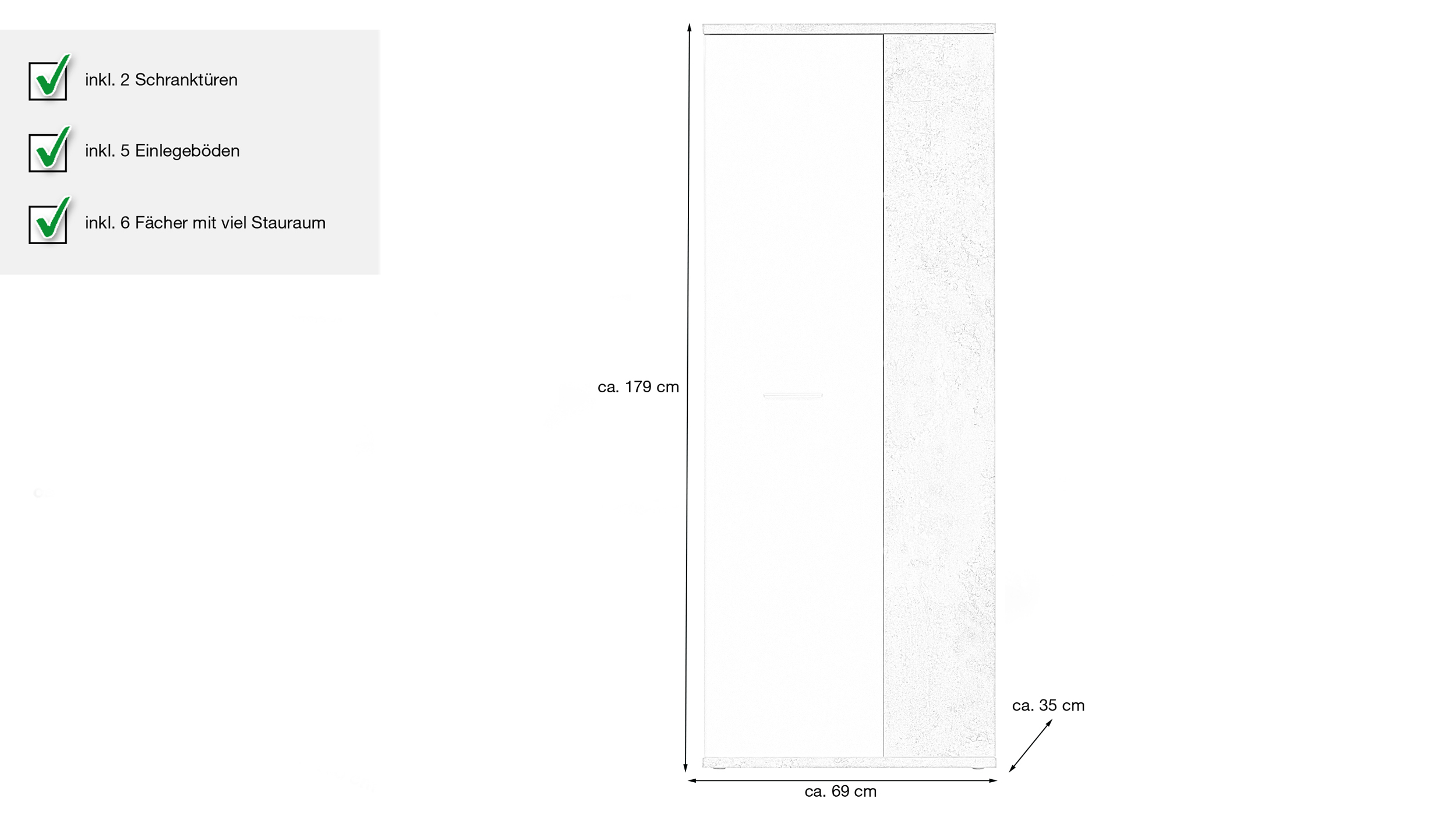 Mehrzweckschrank Betonoptik - weiß 69 x 179 cm - NET