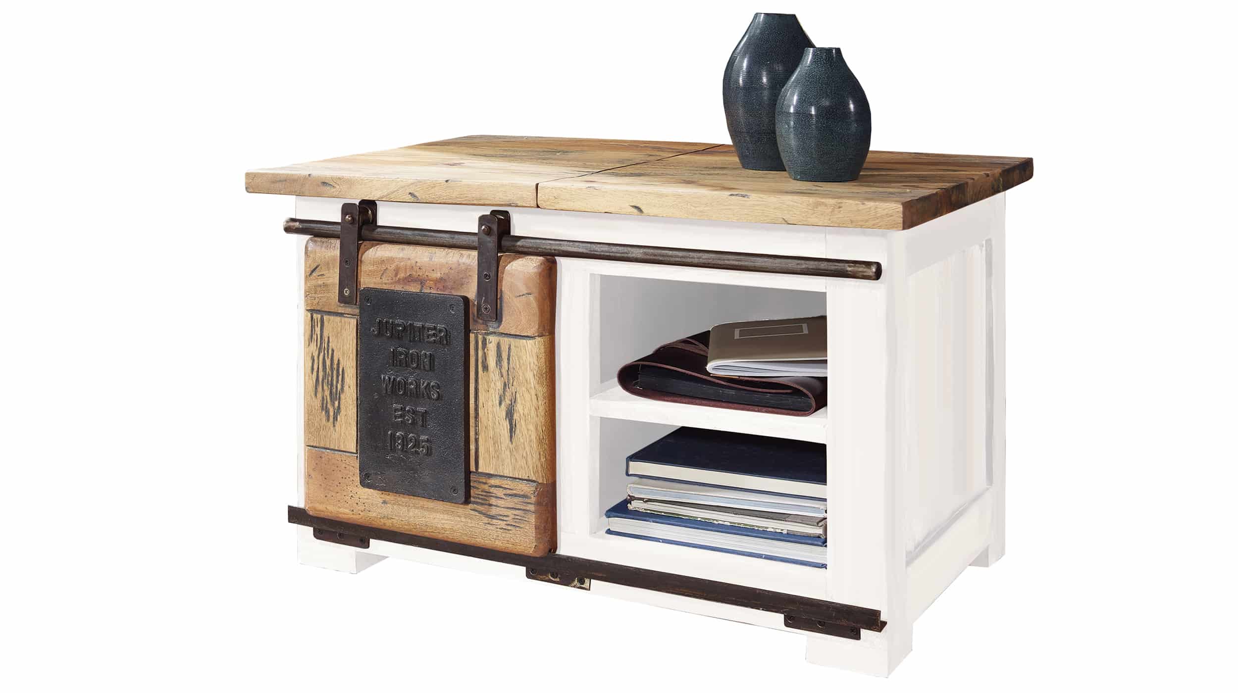 Couchtisch Rolltür Massivholz weiß Mango 76 x 51 cm - EMANUEL Couchtisch Mango massiv - weiß 76 x 51 cm - Emanuel