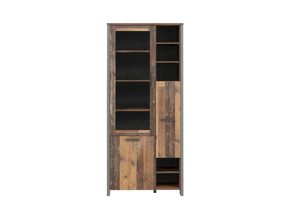 Vitrine mit Glastür Old Wood - Beton - grau Breite 92 cm - CLIF Bücherregal Vitrine 1 Glastür Höhe 205 cm Old Wood - Beton - grau - CLIF