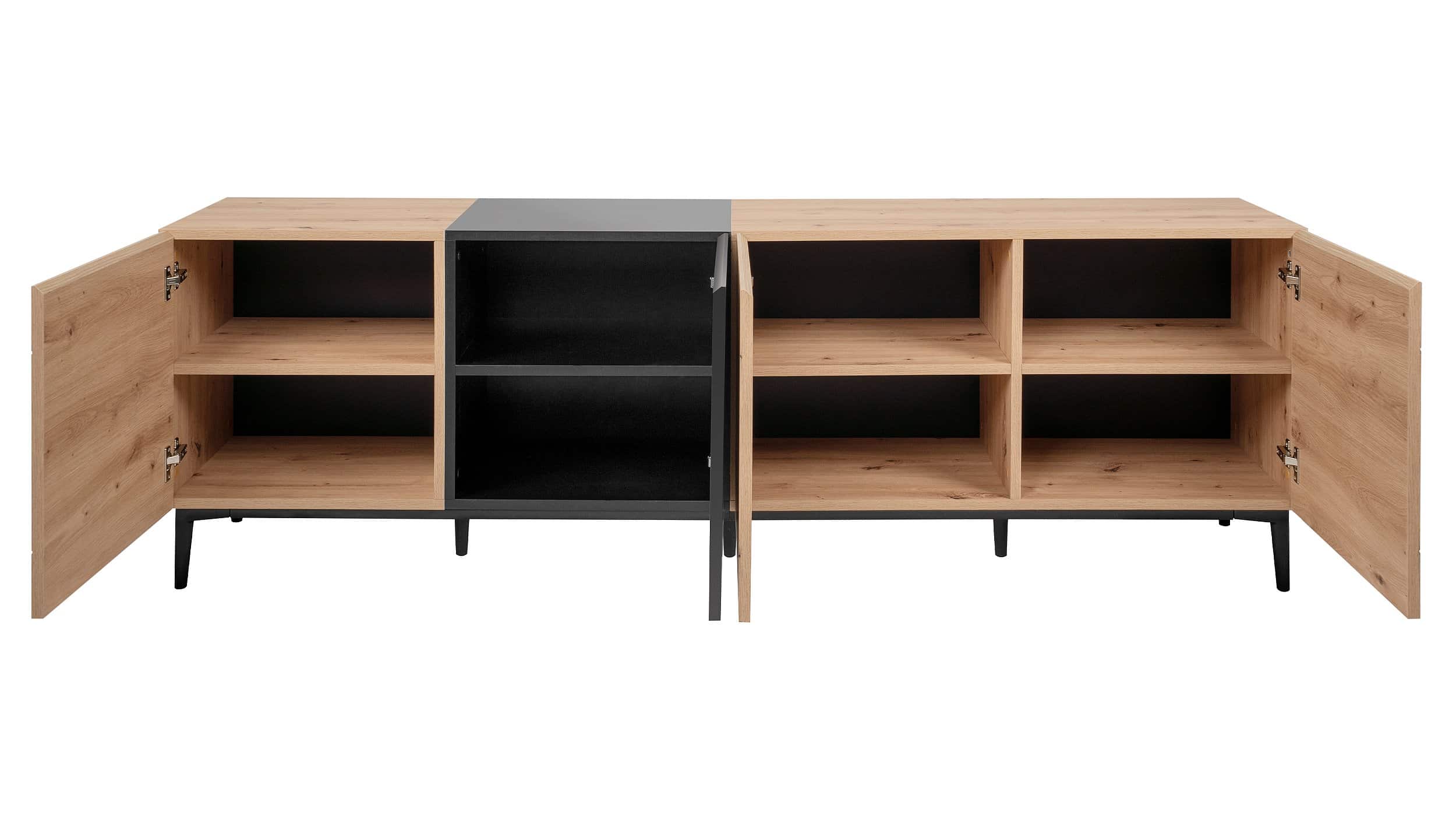 TV - Lowboard Artisan Eiche - schwarz 200 cm 4-türig - NOLA