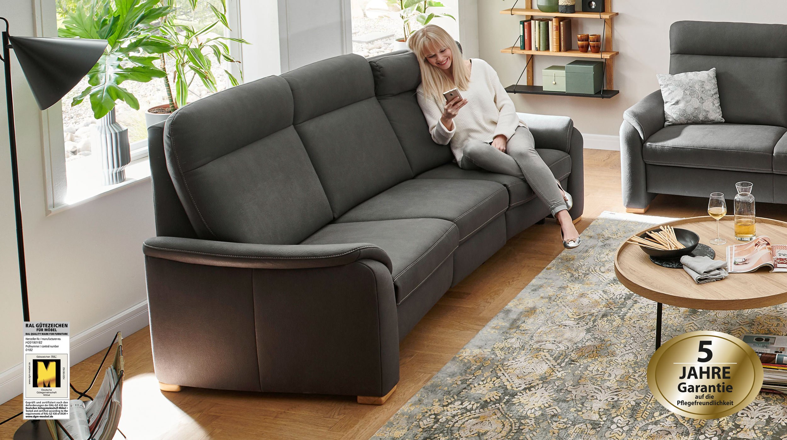 Couchliebe® Einzelsofa 3-Sitzer planbar - anthrazit - Premium Version - PENELOPE