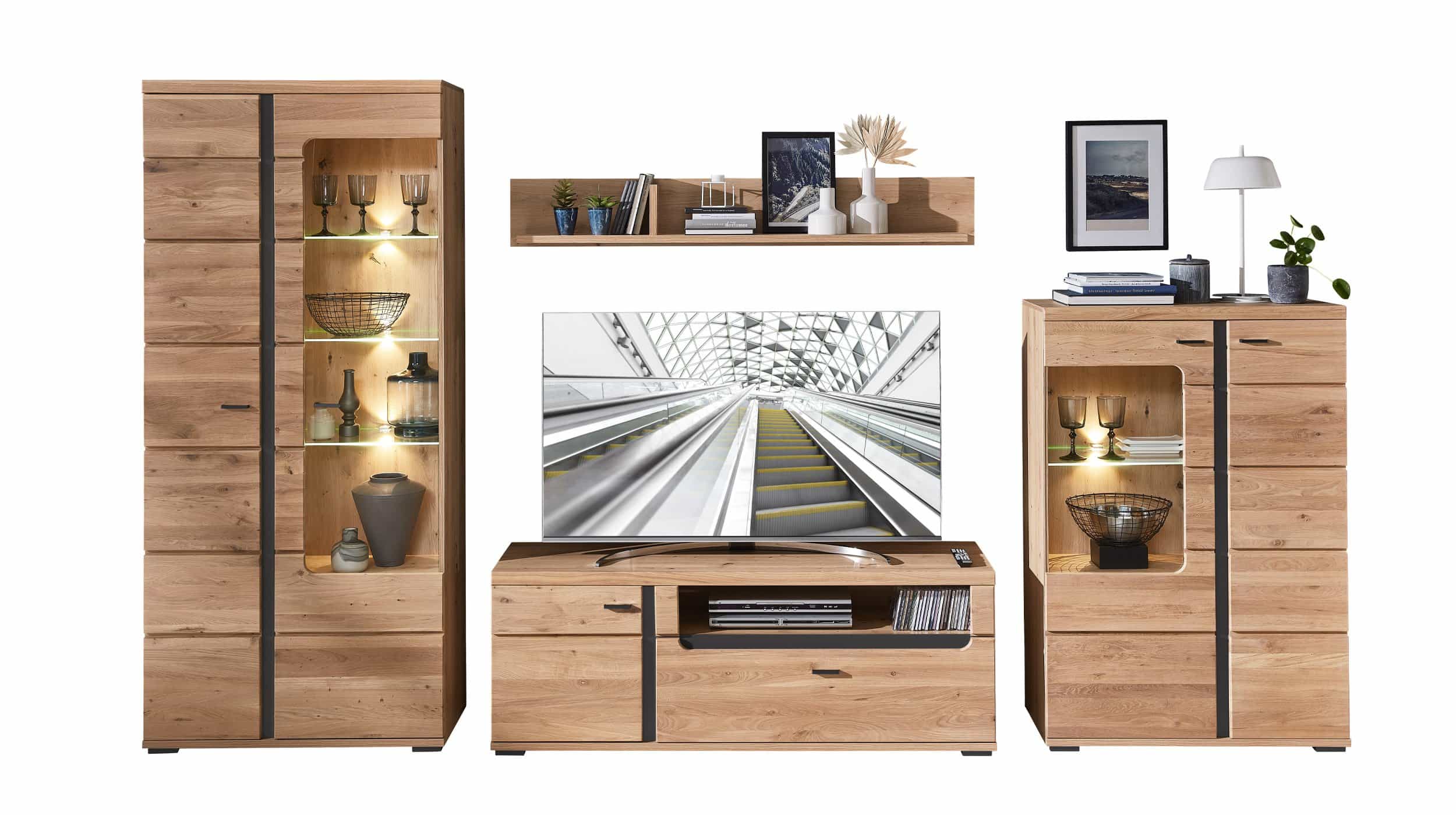 Wohnwand Altesche teilmassiv gebürstet 360 cm - SONOS Wohnwand Altesche teilmassiv gebürstet 360 cm - SONOS