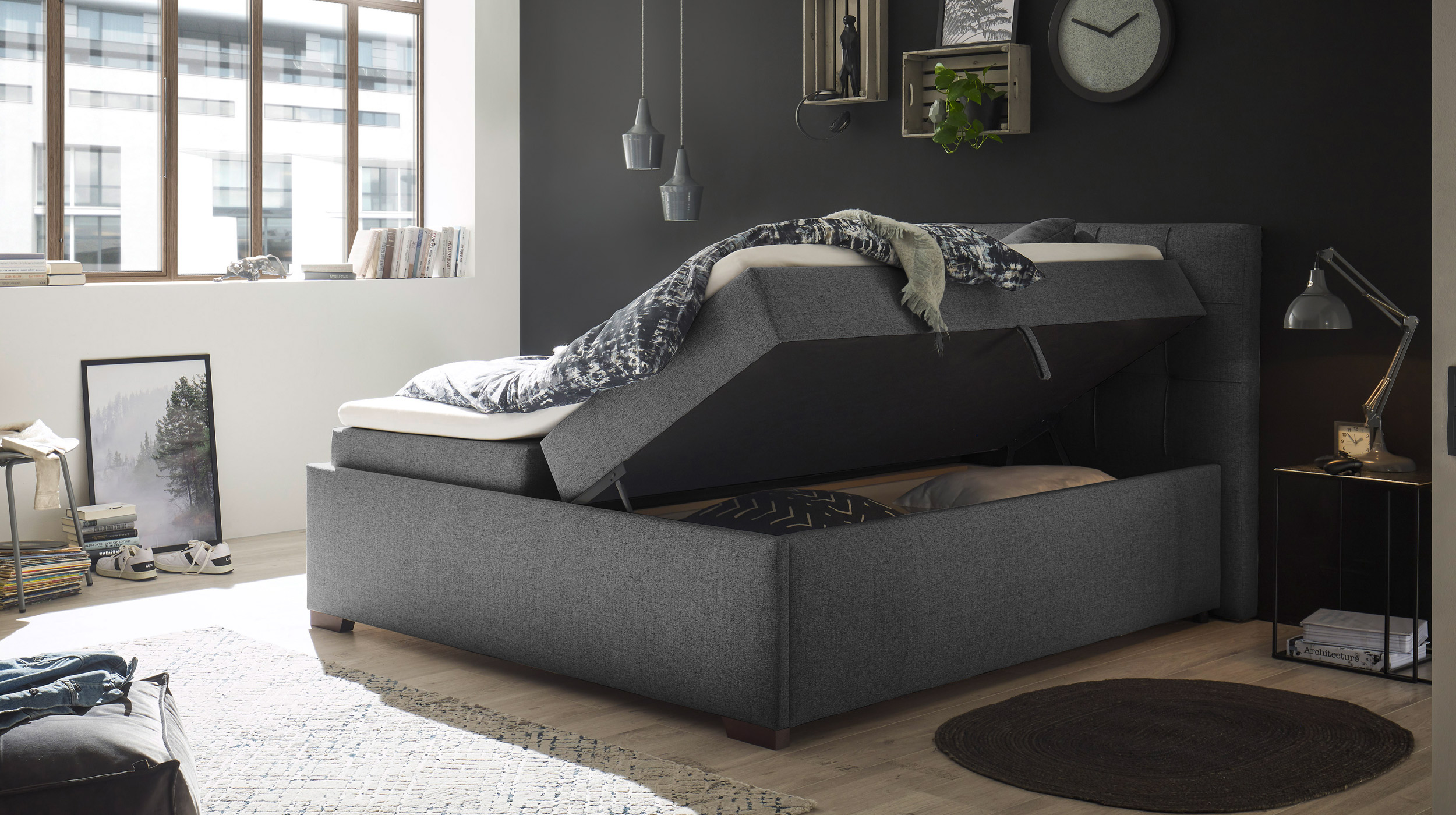 Boxbett 180 x 200 cm mit Bettkasten grau Stoffbezug - ARTOS