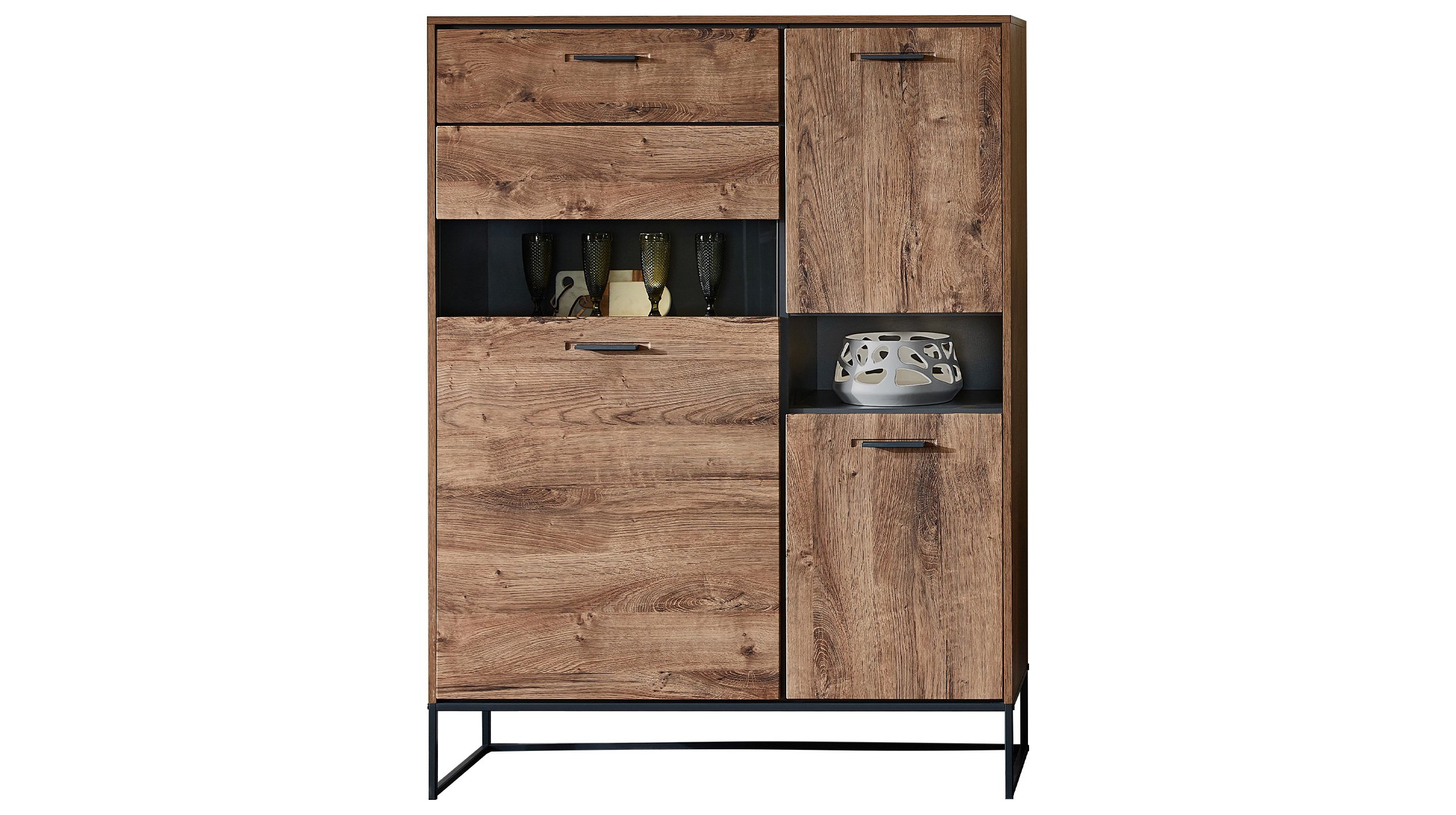 Vitrine mit Beleuchtung Haveleiche Breite 110 cm - BROOK Vitrine Haveleiche 148 cm mit Beleuchtung - BROOK